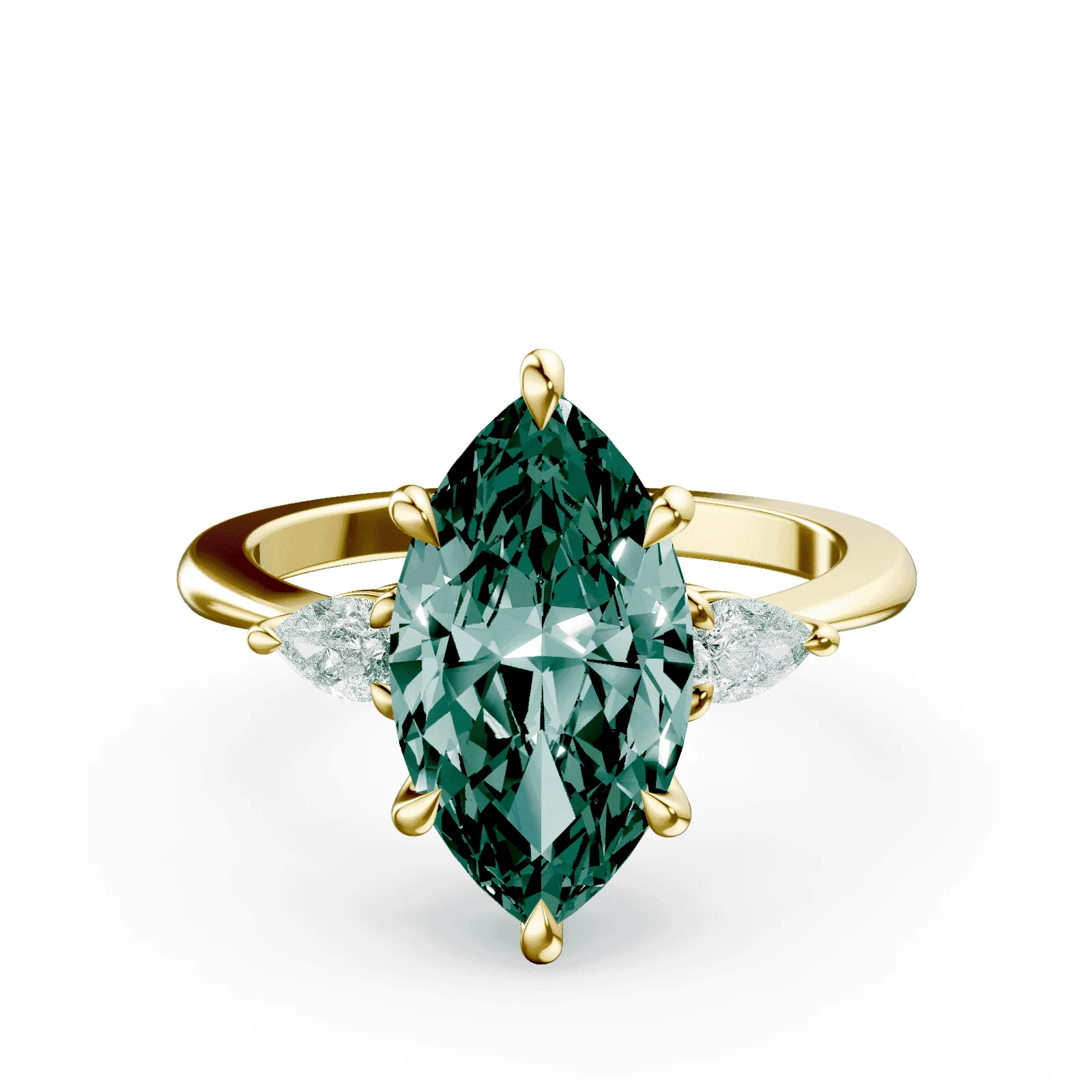 Marquise Cut Three Stone Green Diamond Ring