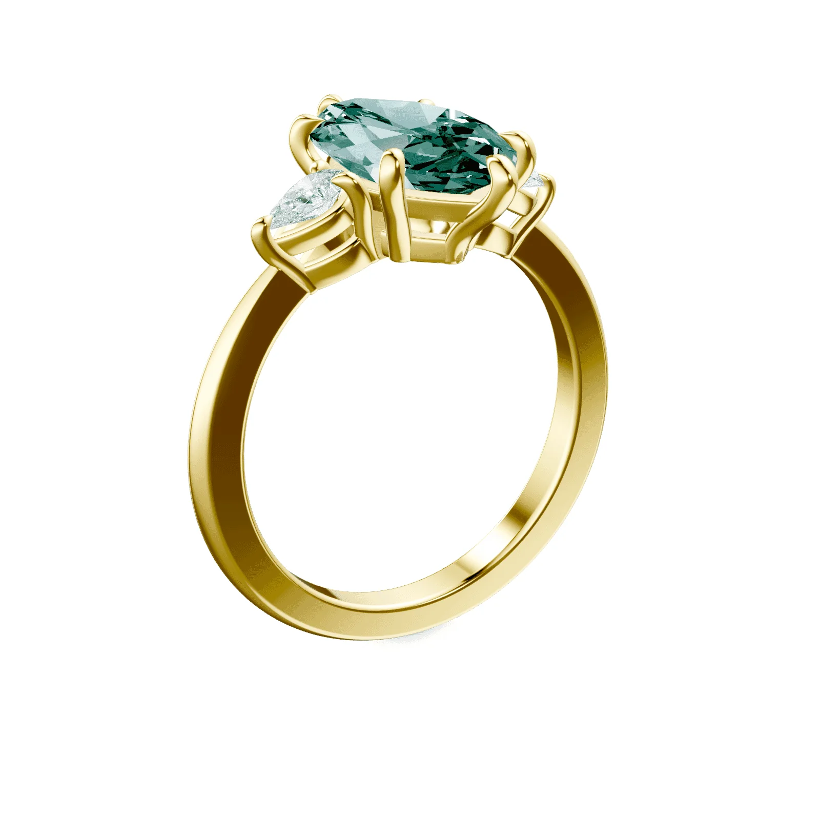 Marquise Cut Three Stone Green Diamond Ring - Image 2