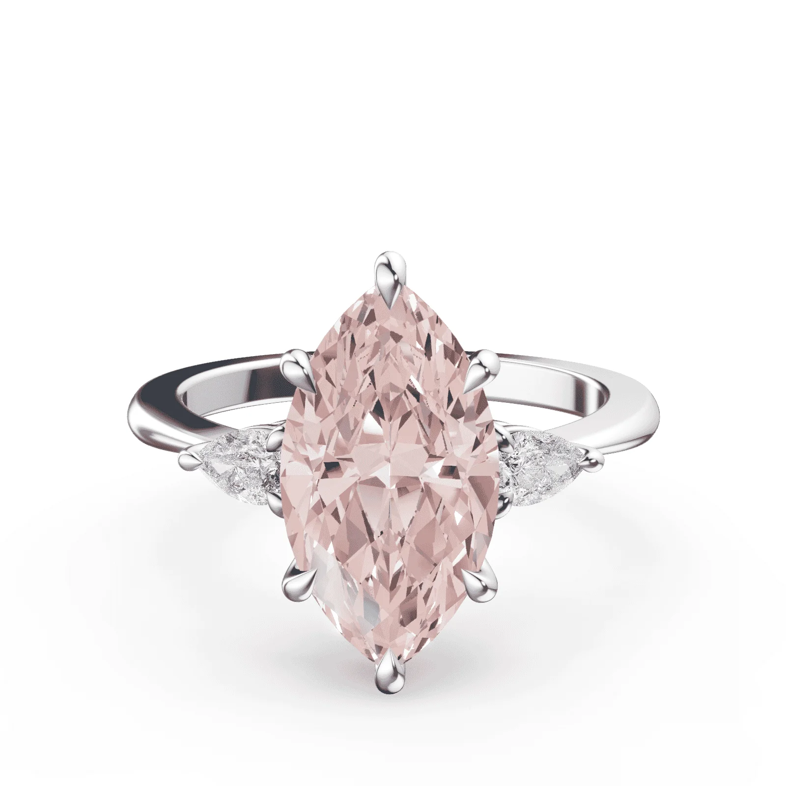Marquise Cut Three Stone Pink Diamond Ring