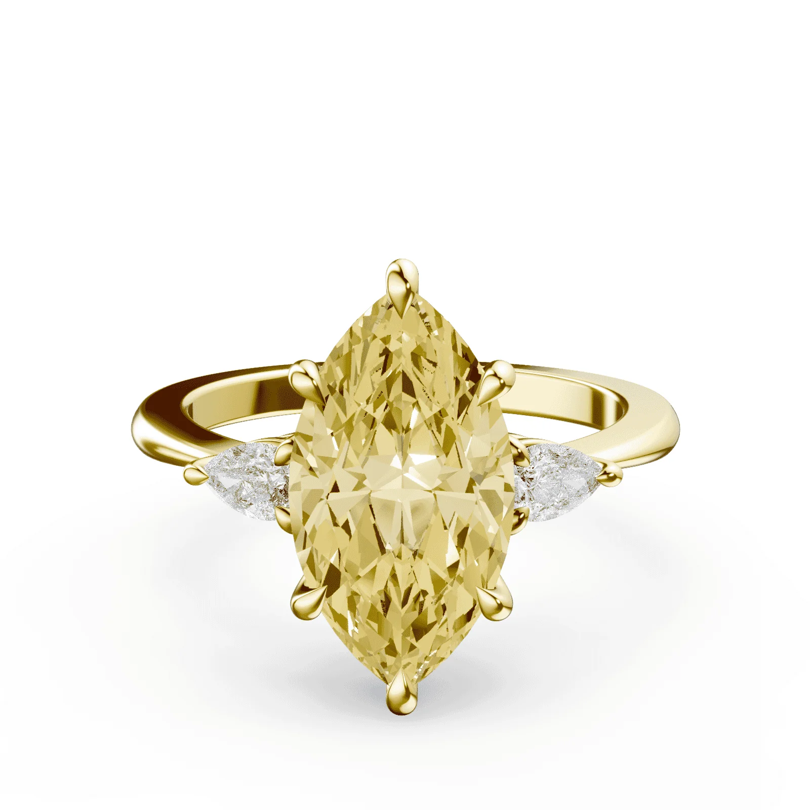 Marquise Cut Three Stone Yellow Diamond Ring