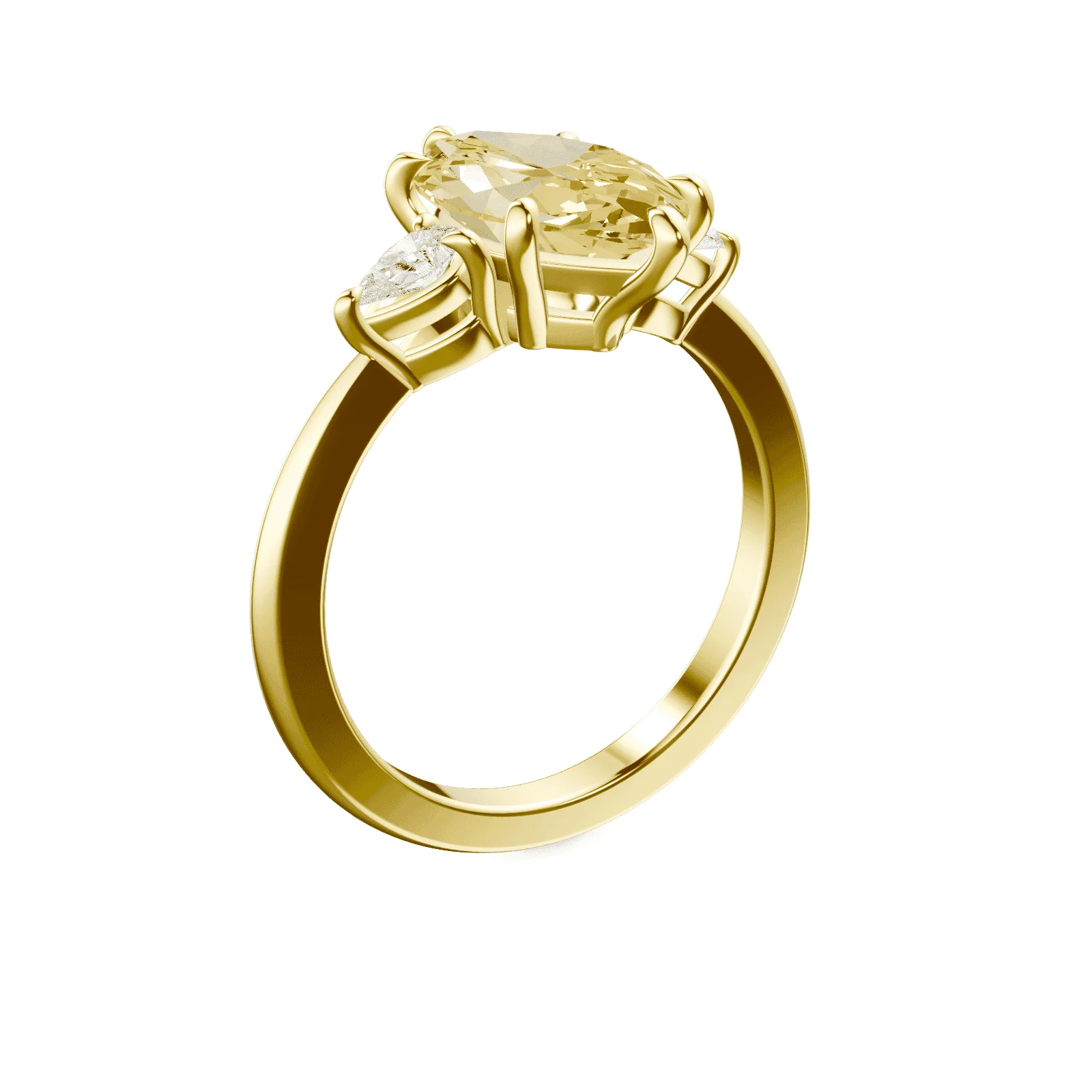 Marquise Cut Three Stone Yellow Diamond Ring - Image 2