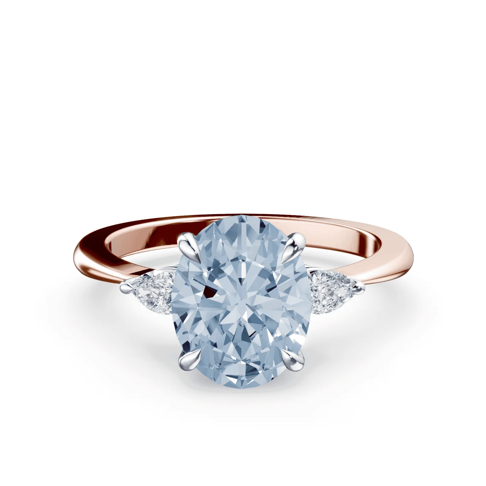 Oval Three Stone Blue Diamond Ring