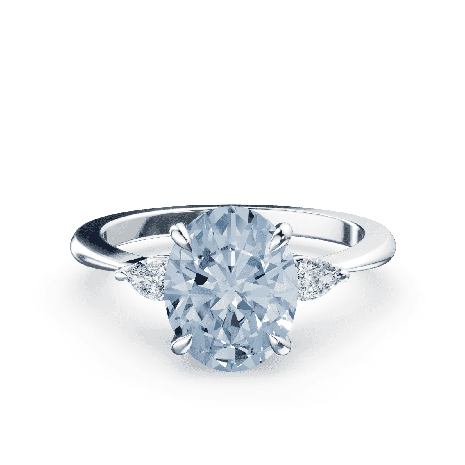 Oval Three Stone Blue Diamond Ring