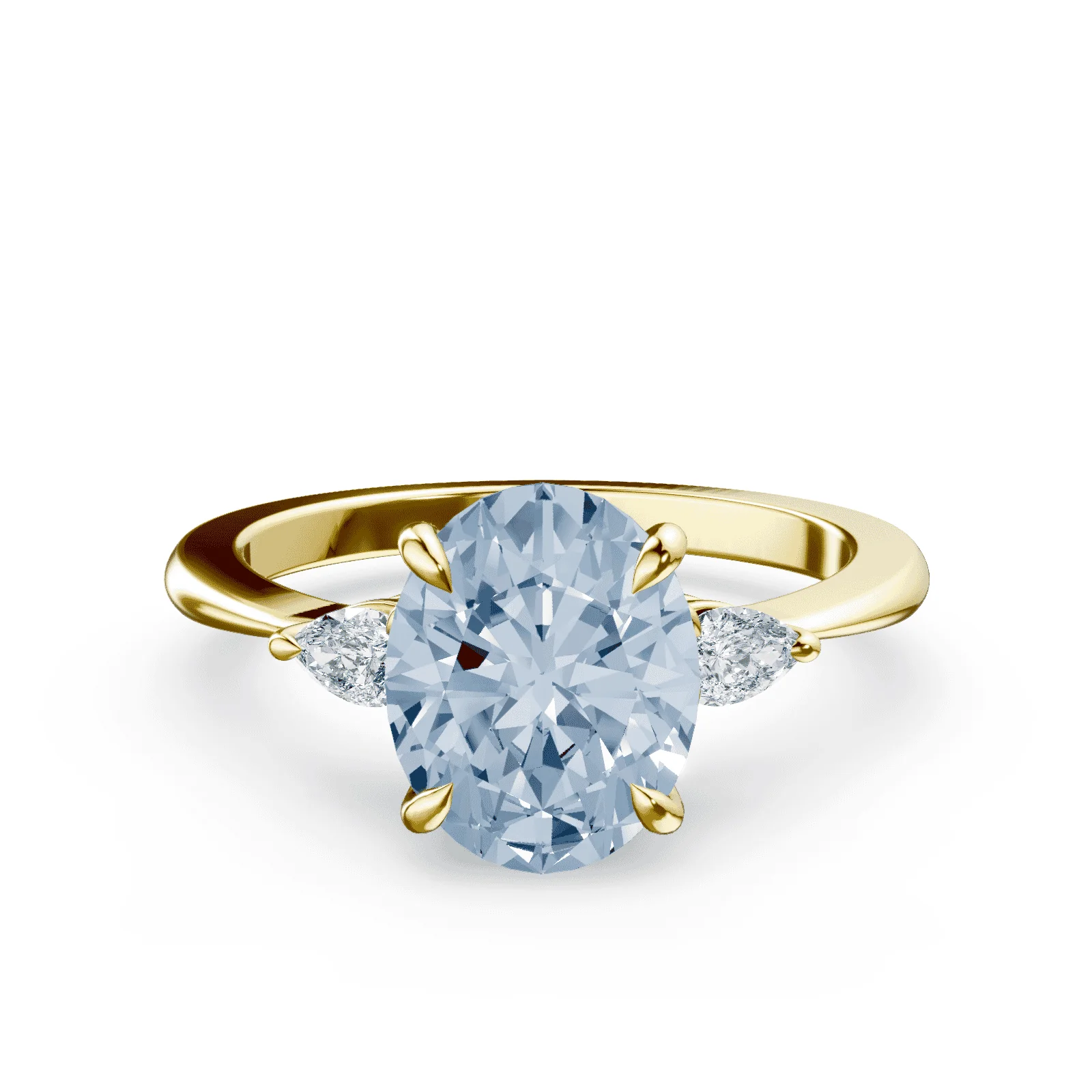 Oval Three Stone Blue Diamond Ring