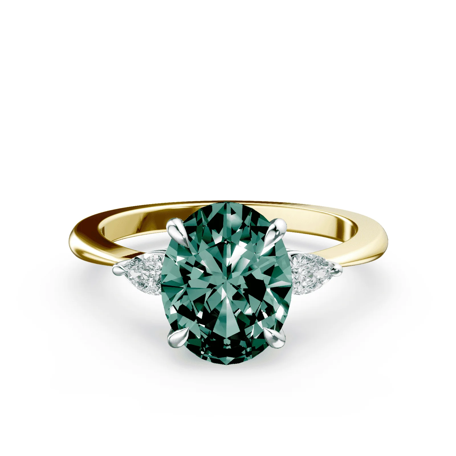 Oval Three Stone Green Diamond Ring