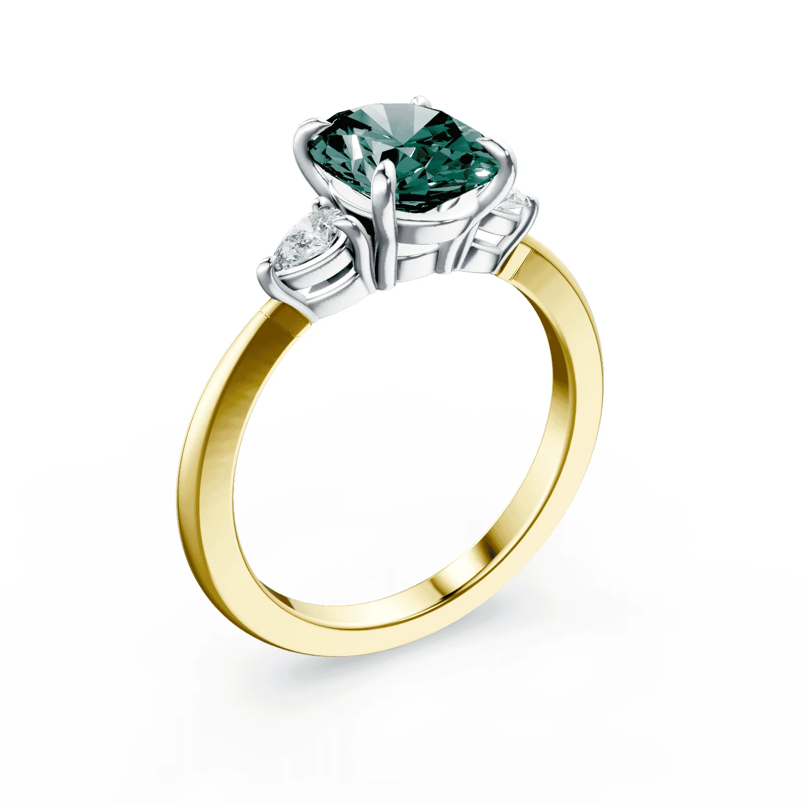 Oval Three Stone Green Diamond Ring - Image 2