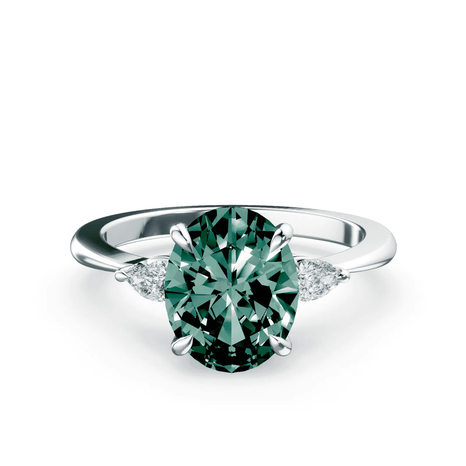 Oval Three Stone Green Diamond Ring