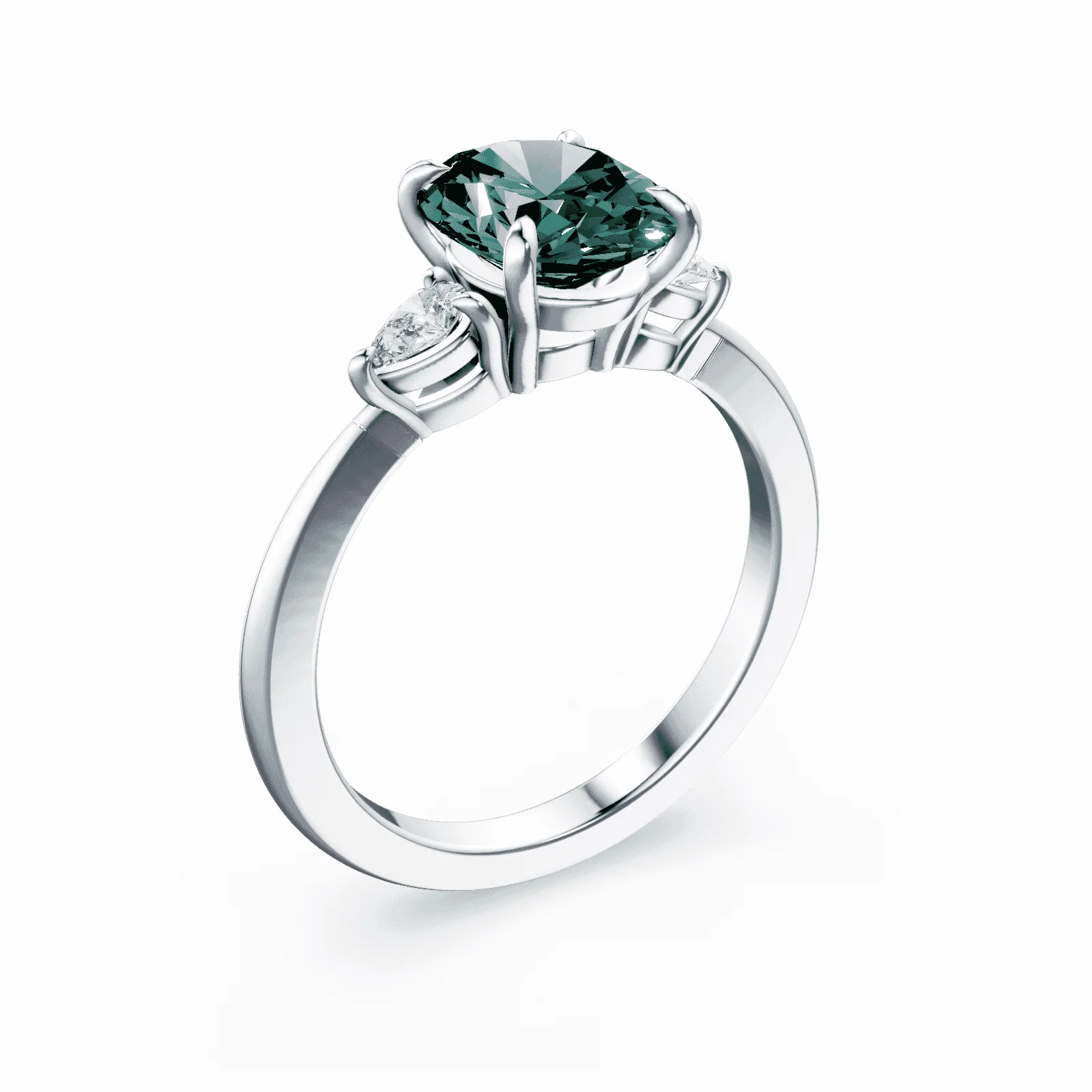 Oval Three Stone Green Diamond Ring - Image 2