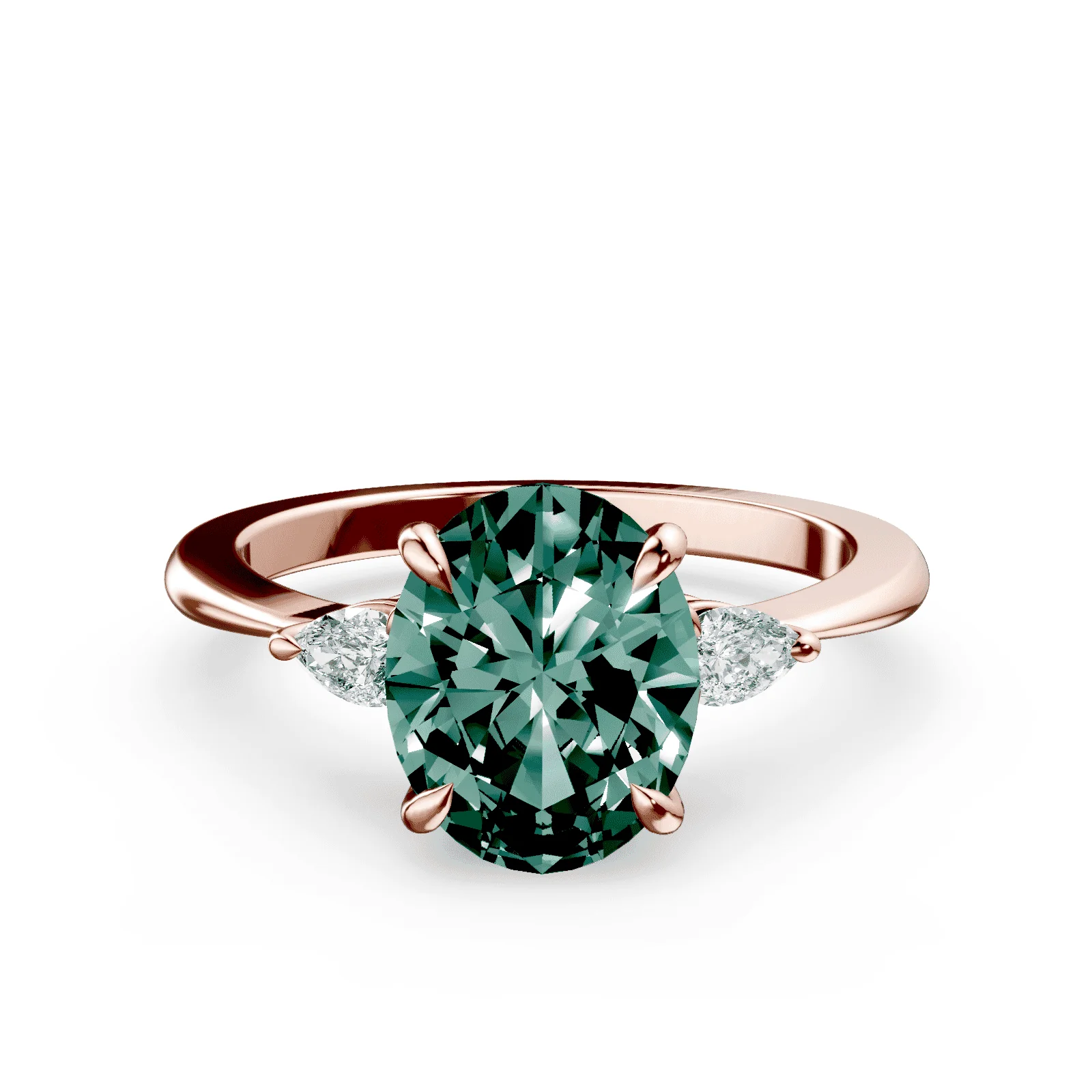 Oval Three Stone Green Diamond Ring