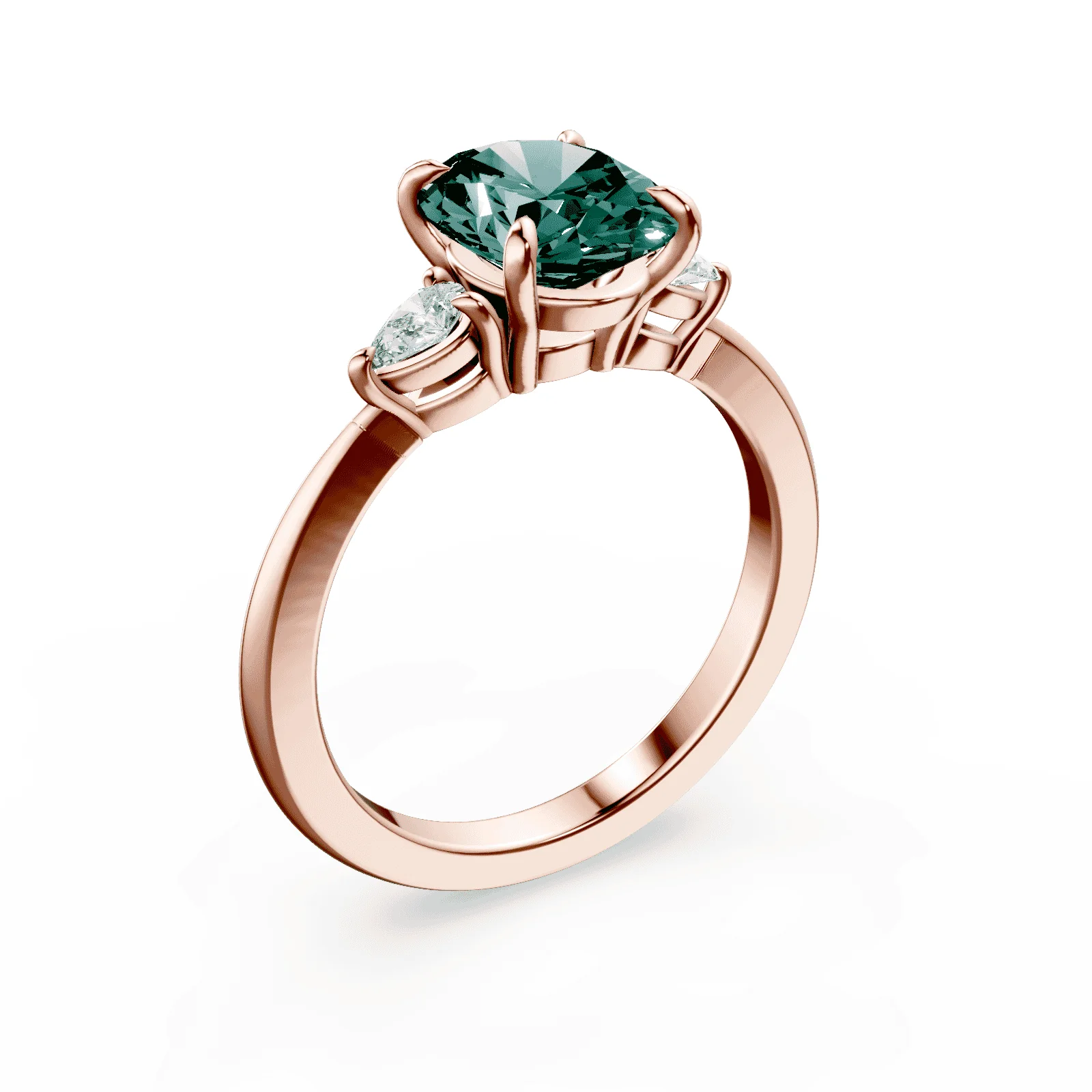 Oval Three Stone Green Diamond Ring - Image 2