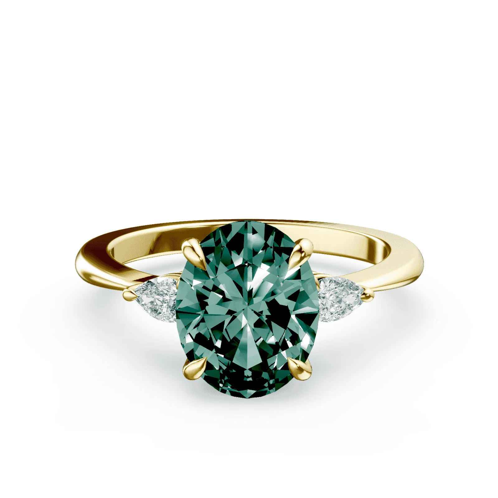 Oval Three Stone Green Diamond Ring