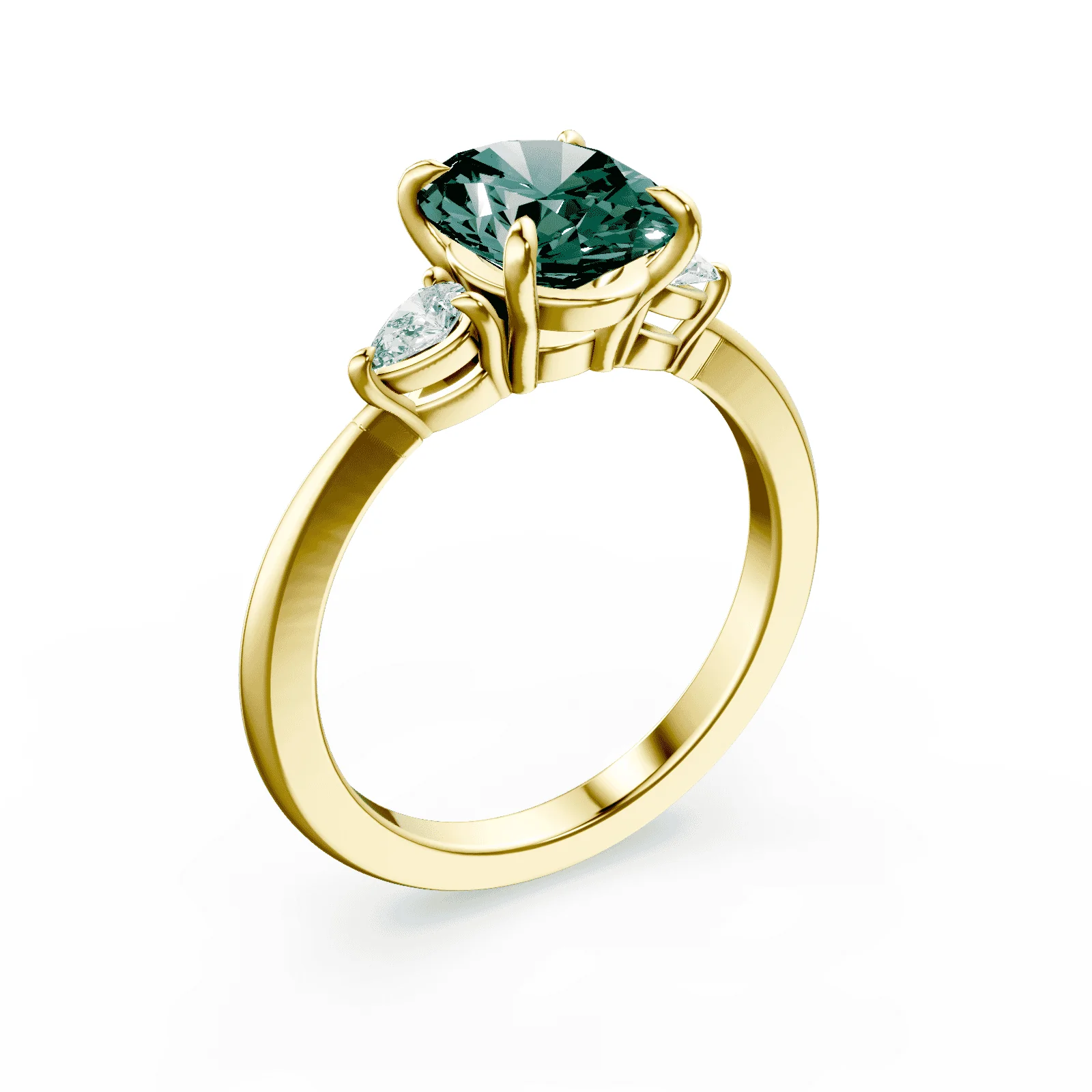 Oval Three Stone Green Diamond Ring - Image 2