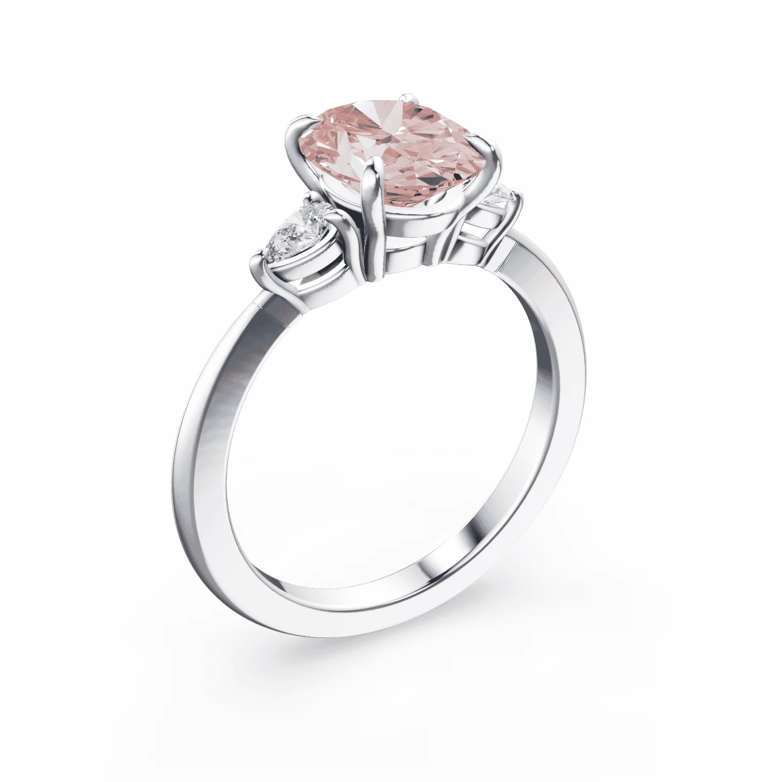 Oval Three Stone Pink Diamond Ring - Image 2