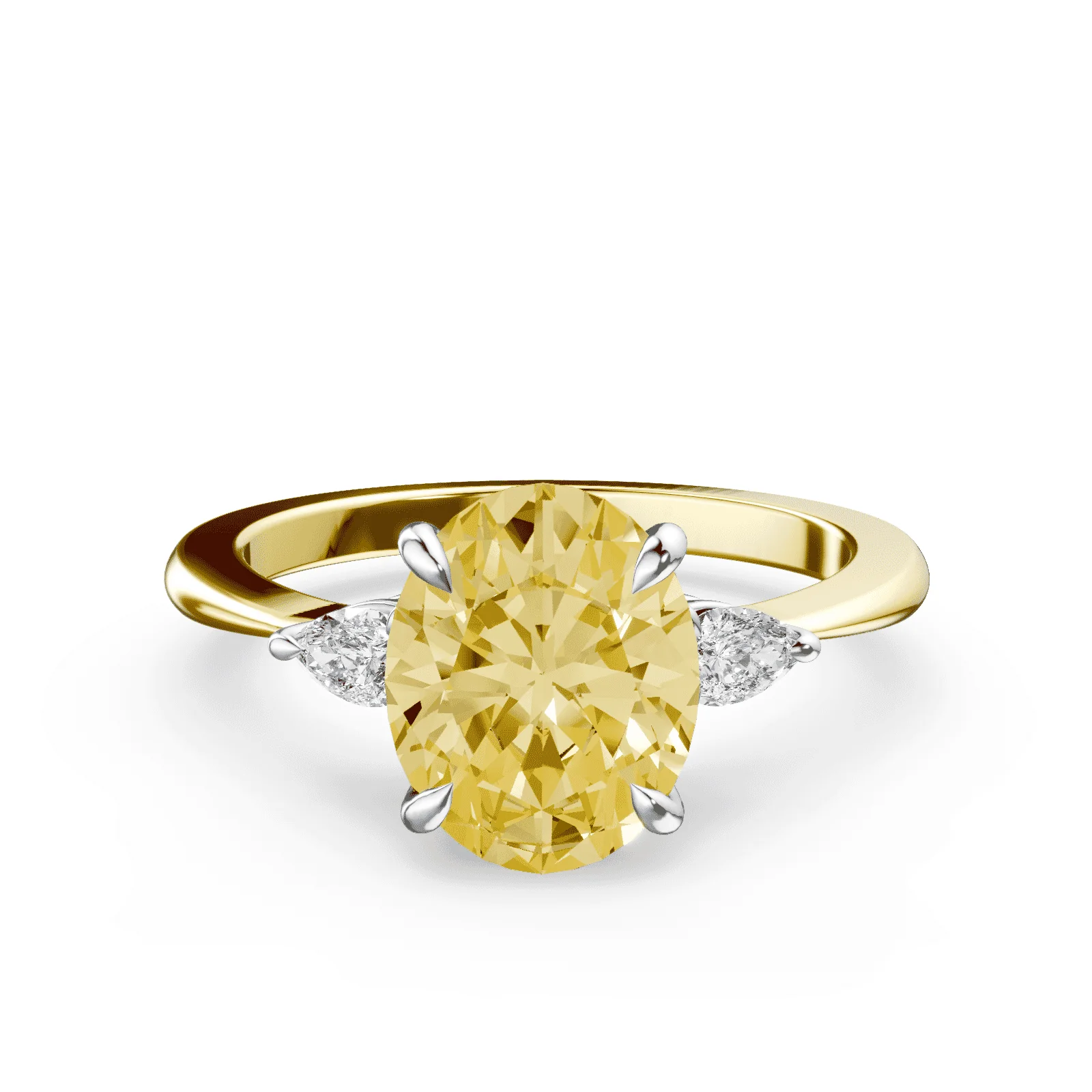 Oval Three Stone Yellow Diamond Ring