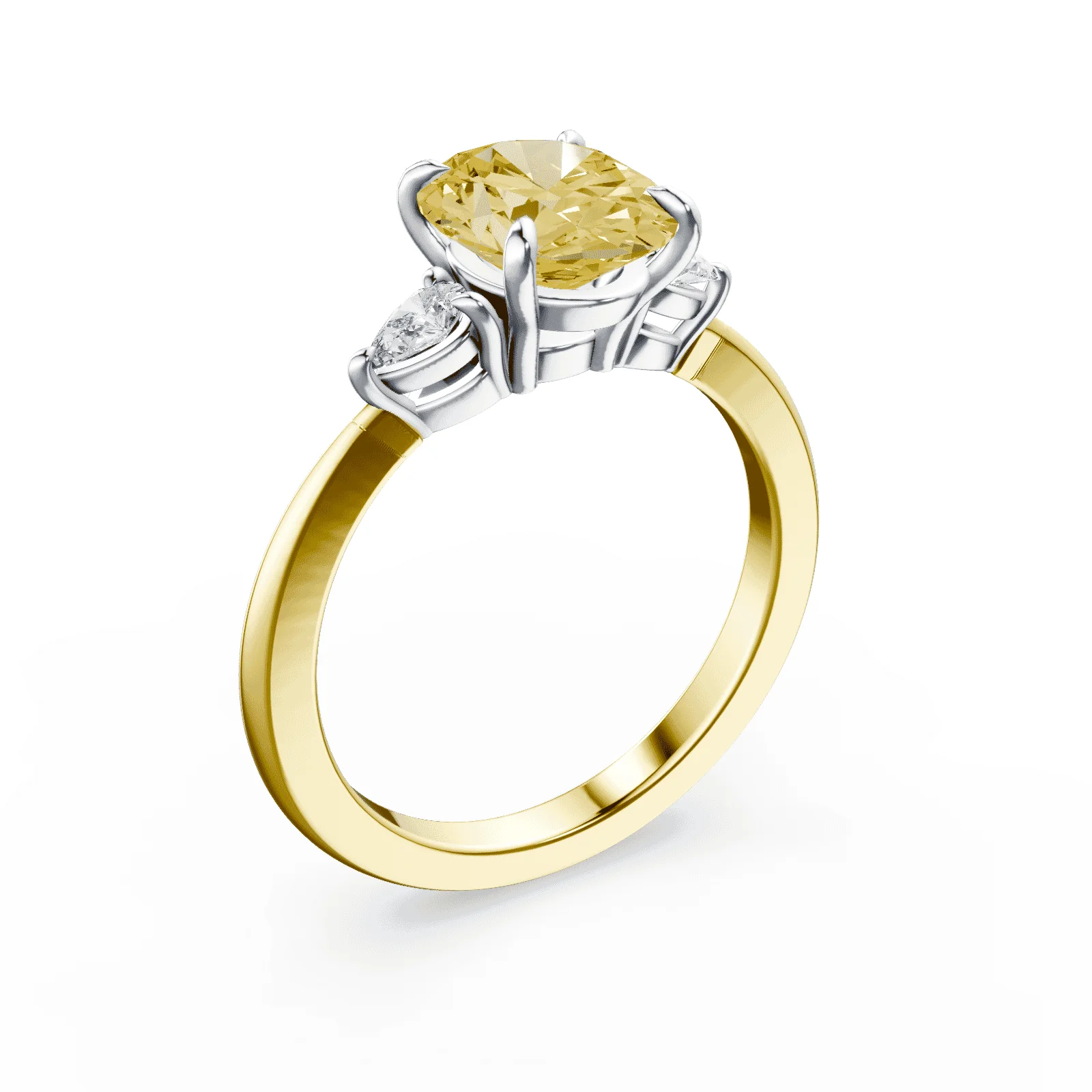 Oval Three Stone Yellow Diamond Ring - Image 2