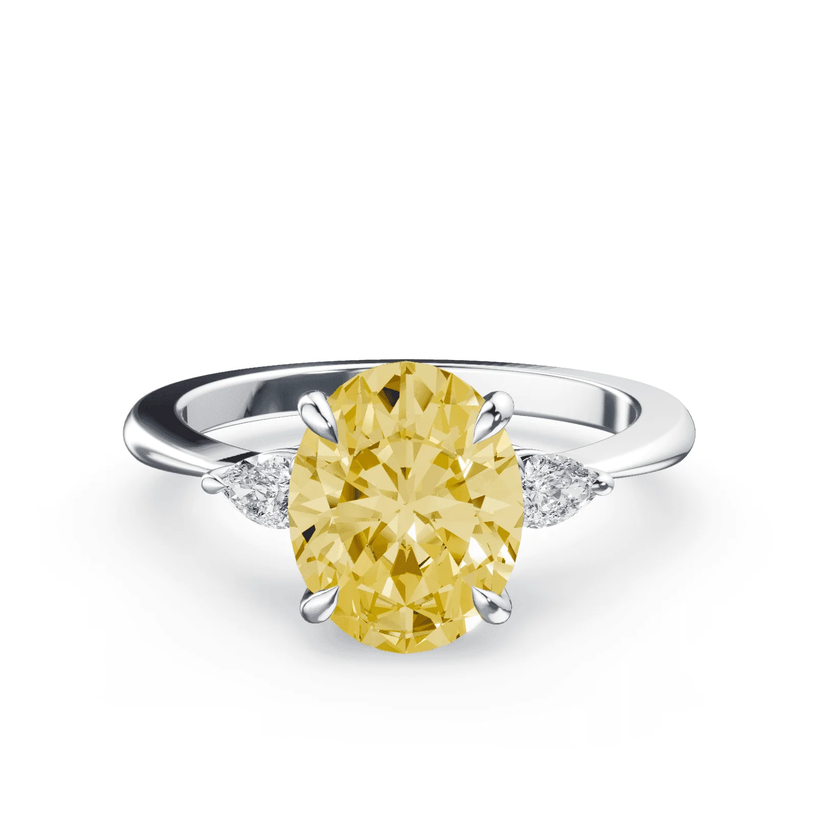 Oval Three Stone Yellow Diamond Ring