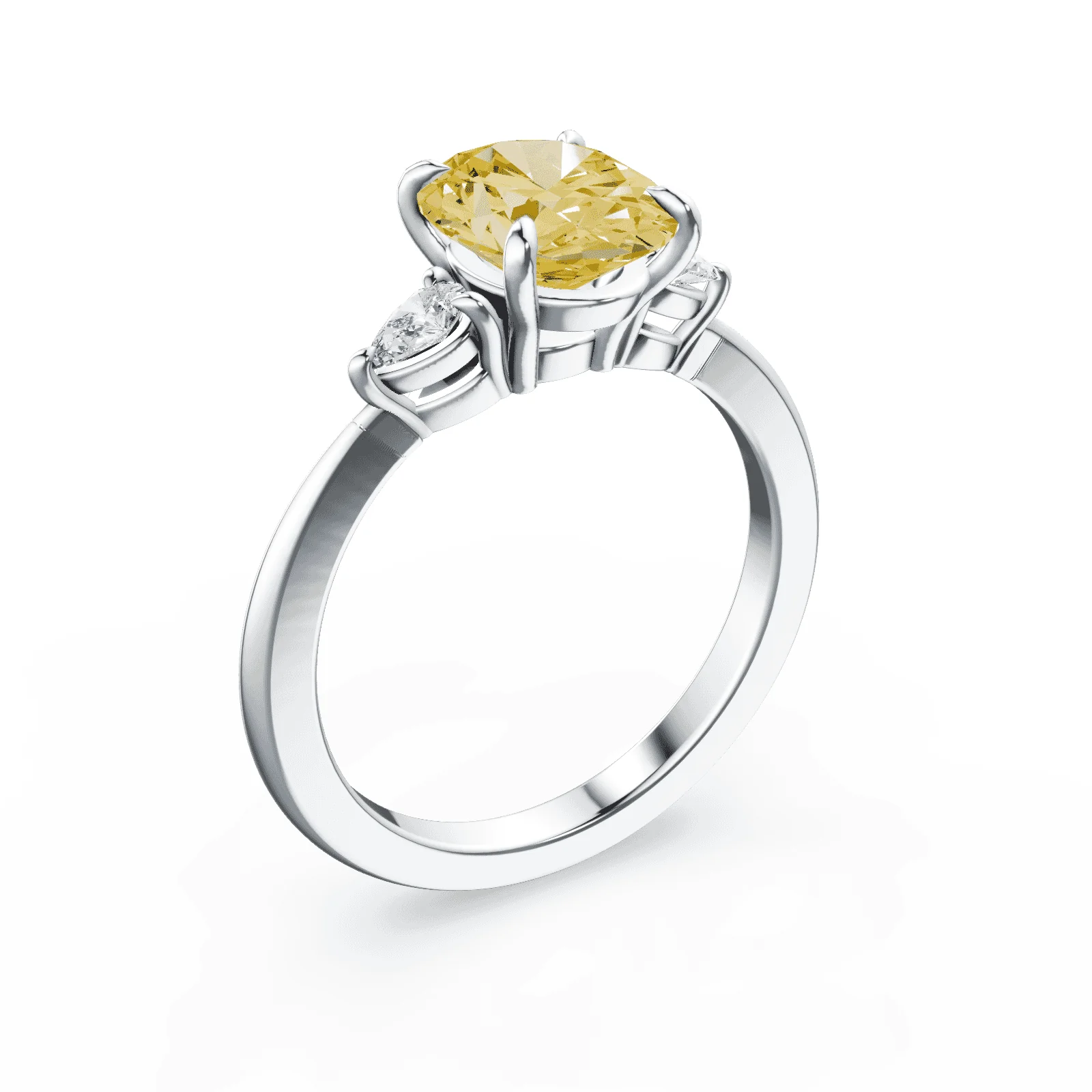 Oval Three Stone Yellow Diamond Ring - Image 2