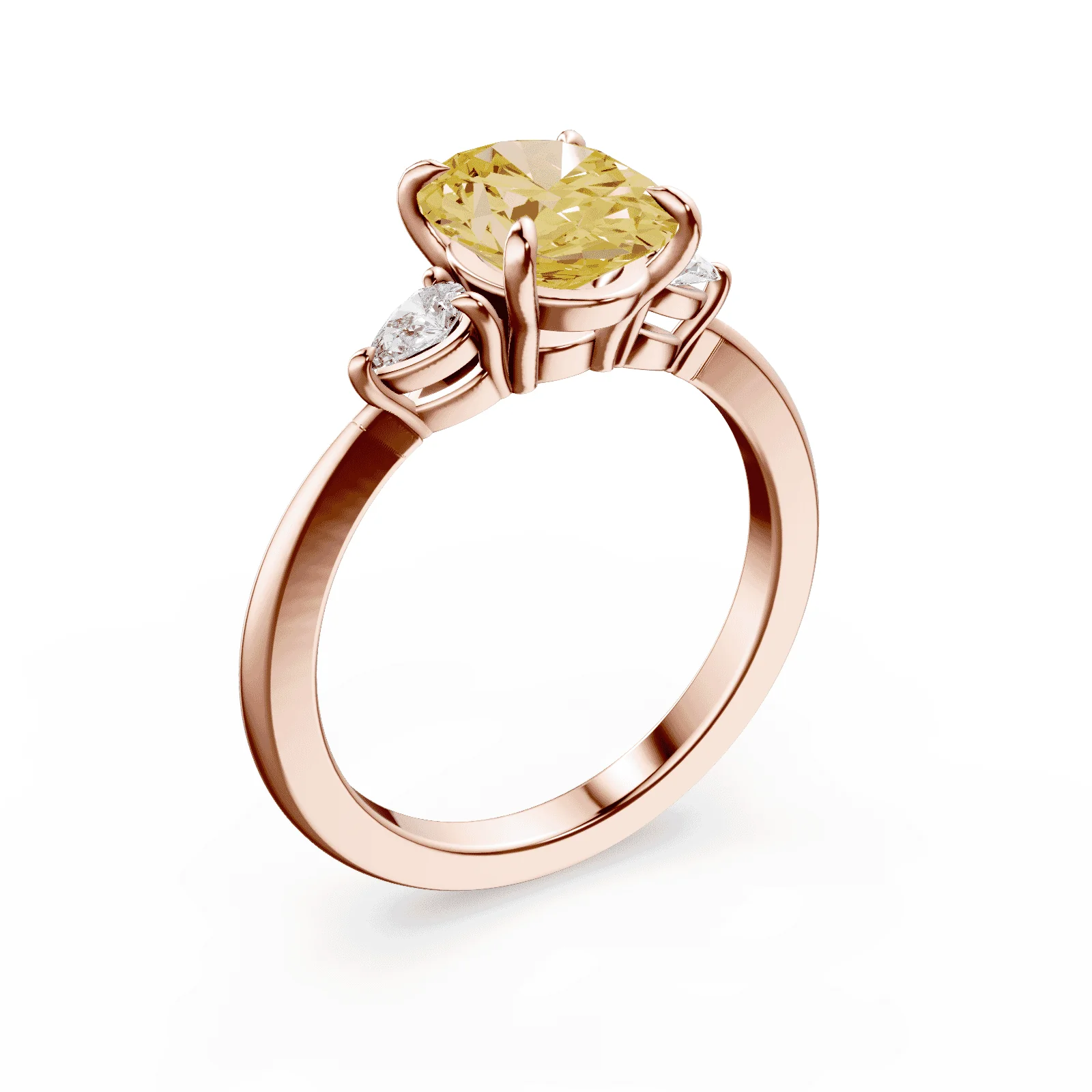 Oval Three Stone Yellow Diamond Ring - Image 2