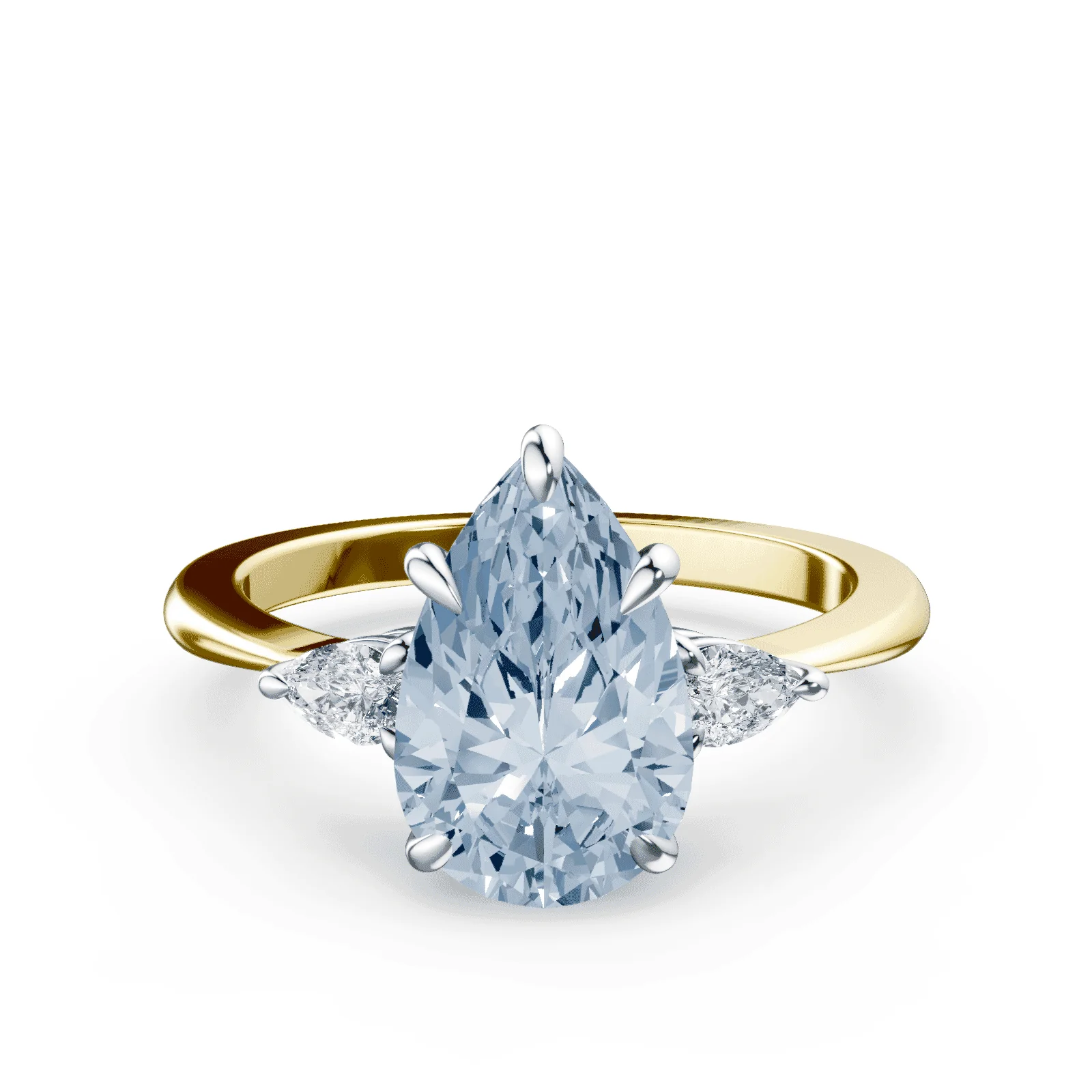 Pear Cut Three Stone Blue Diamond Ring