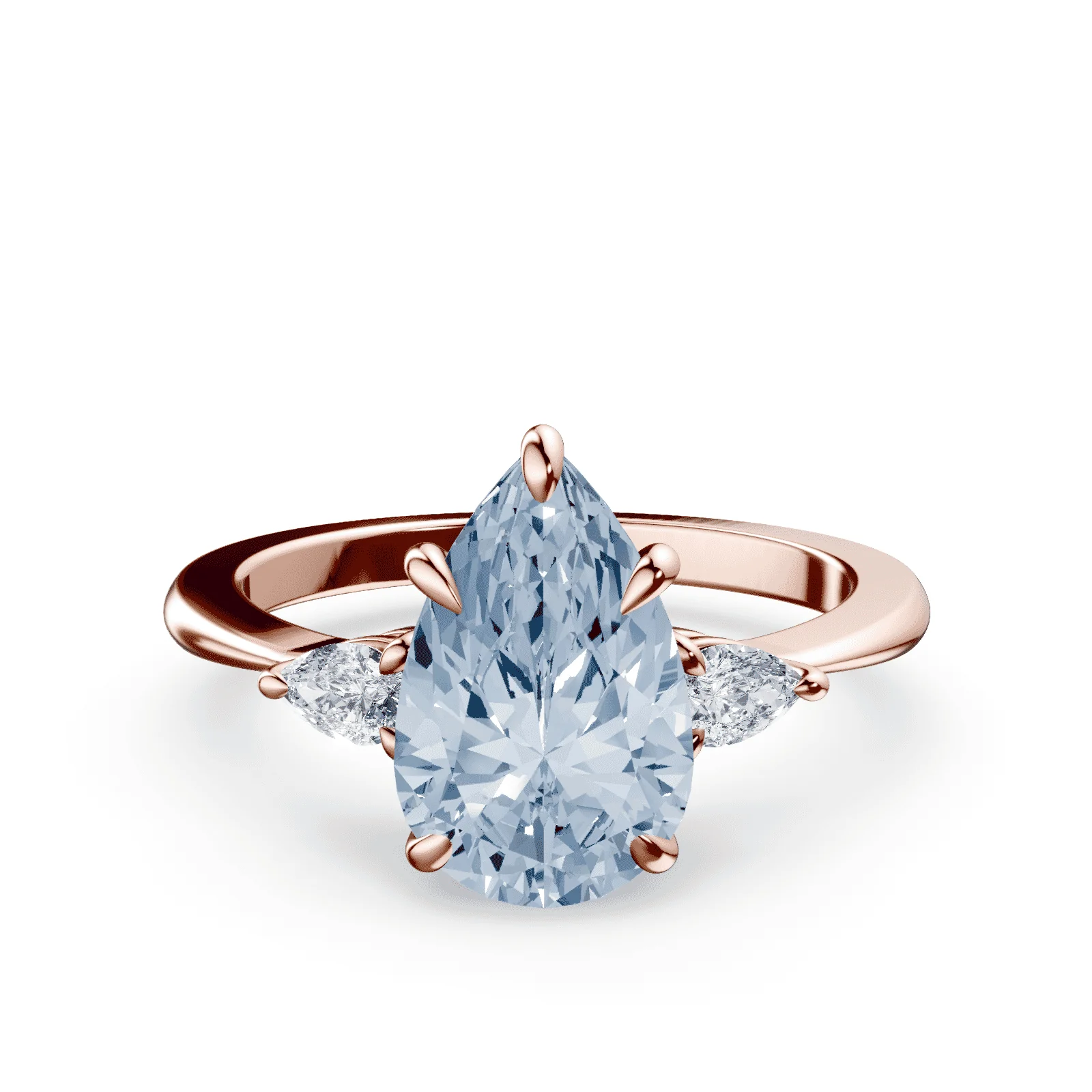 Pear Cut Three Stone Blue Diamond Ring