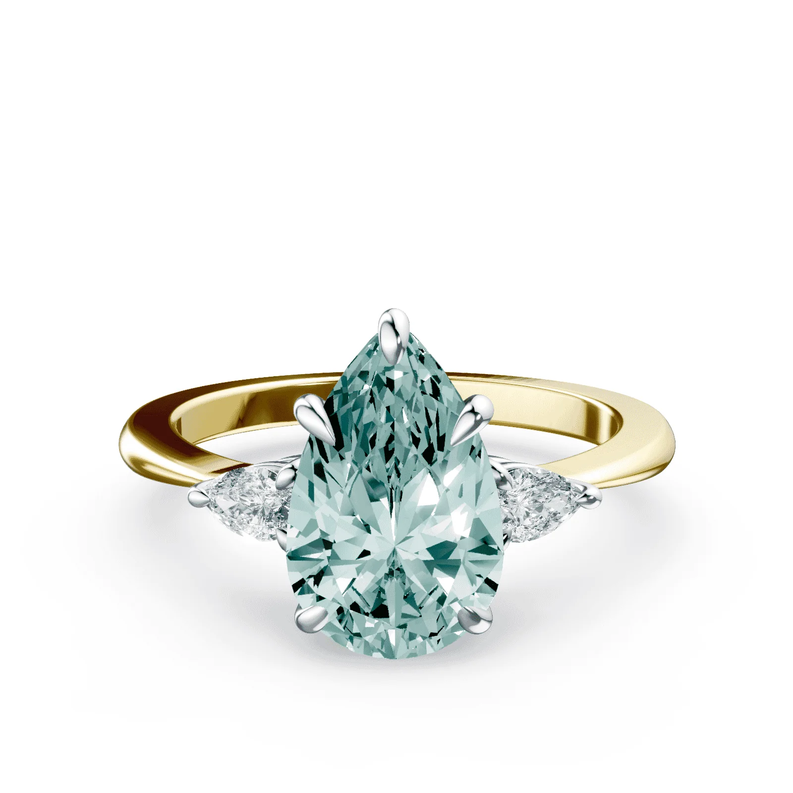 Pear Cut Three Stone Green Diamond Ring