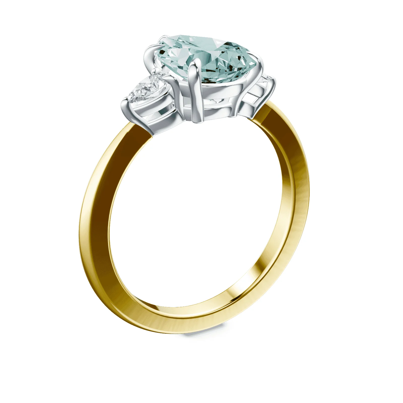 Pear Cut Three Stone Green Diamond Ring - Image 2