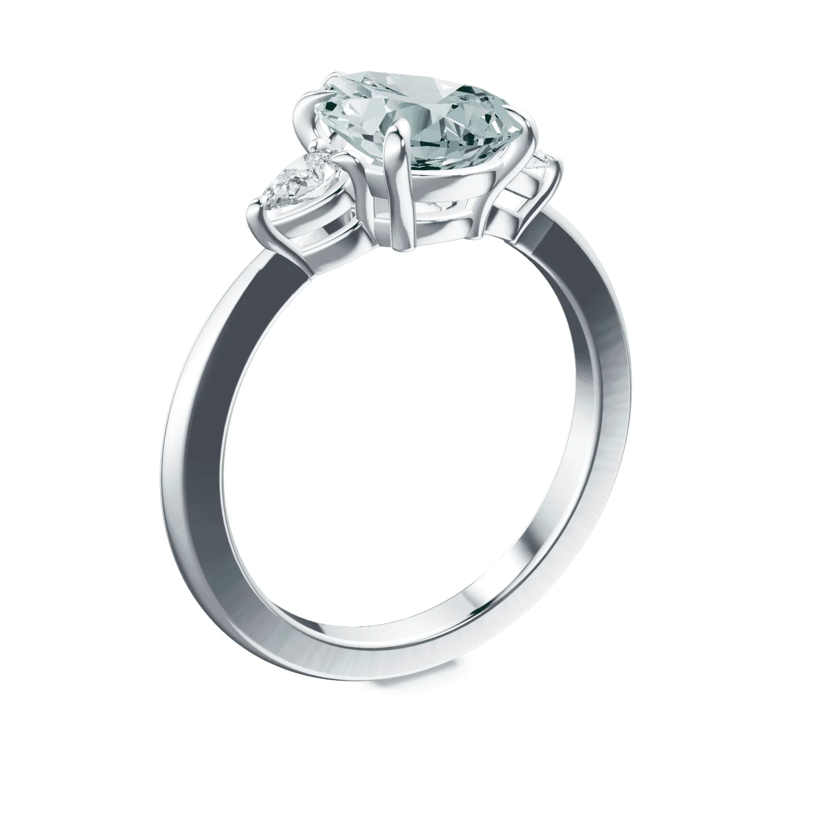 Pear Cut Three Stone Green Diamond Ring - Image 2