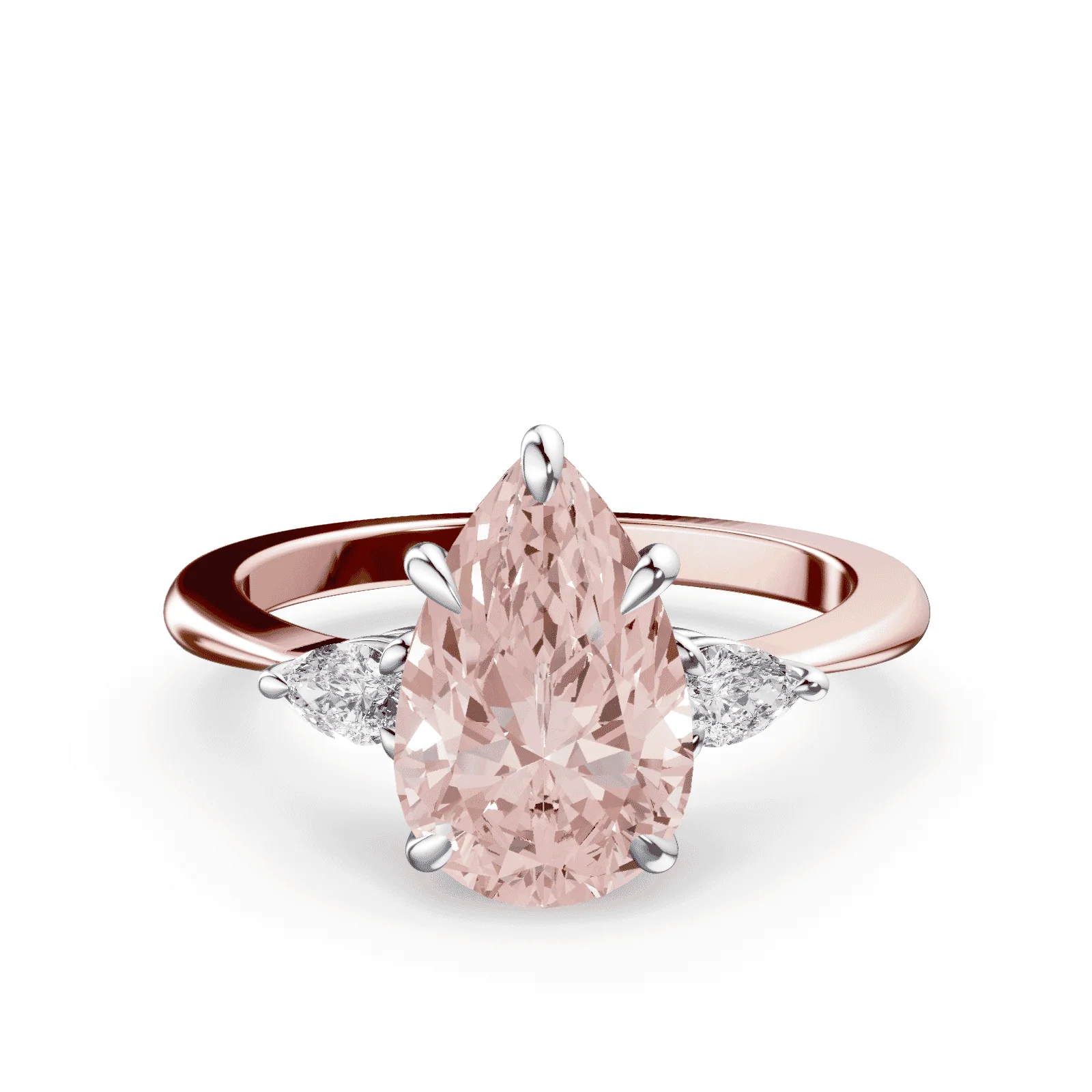 Pear Cut Three Stone Pink Diamond Ring