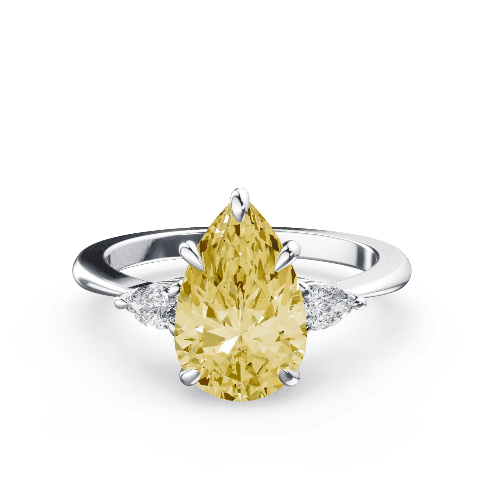 Pear Cut Three Stone Yellow Diamond Ring