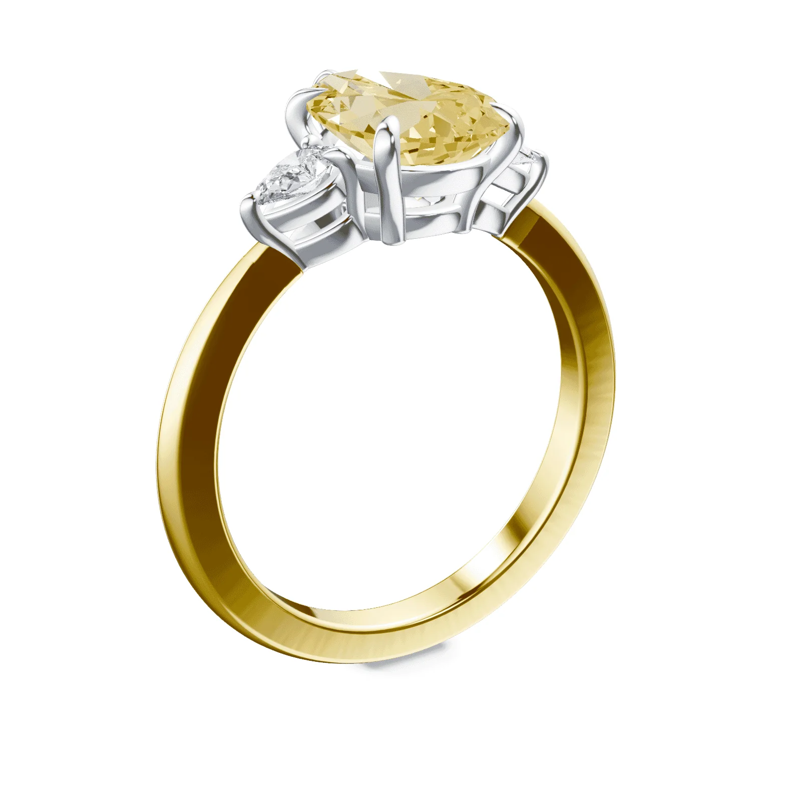 Pear Cut Three Stone Yellow Diamond Ring - Image 2