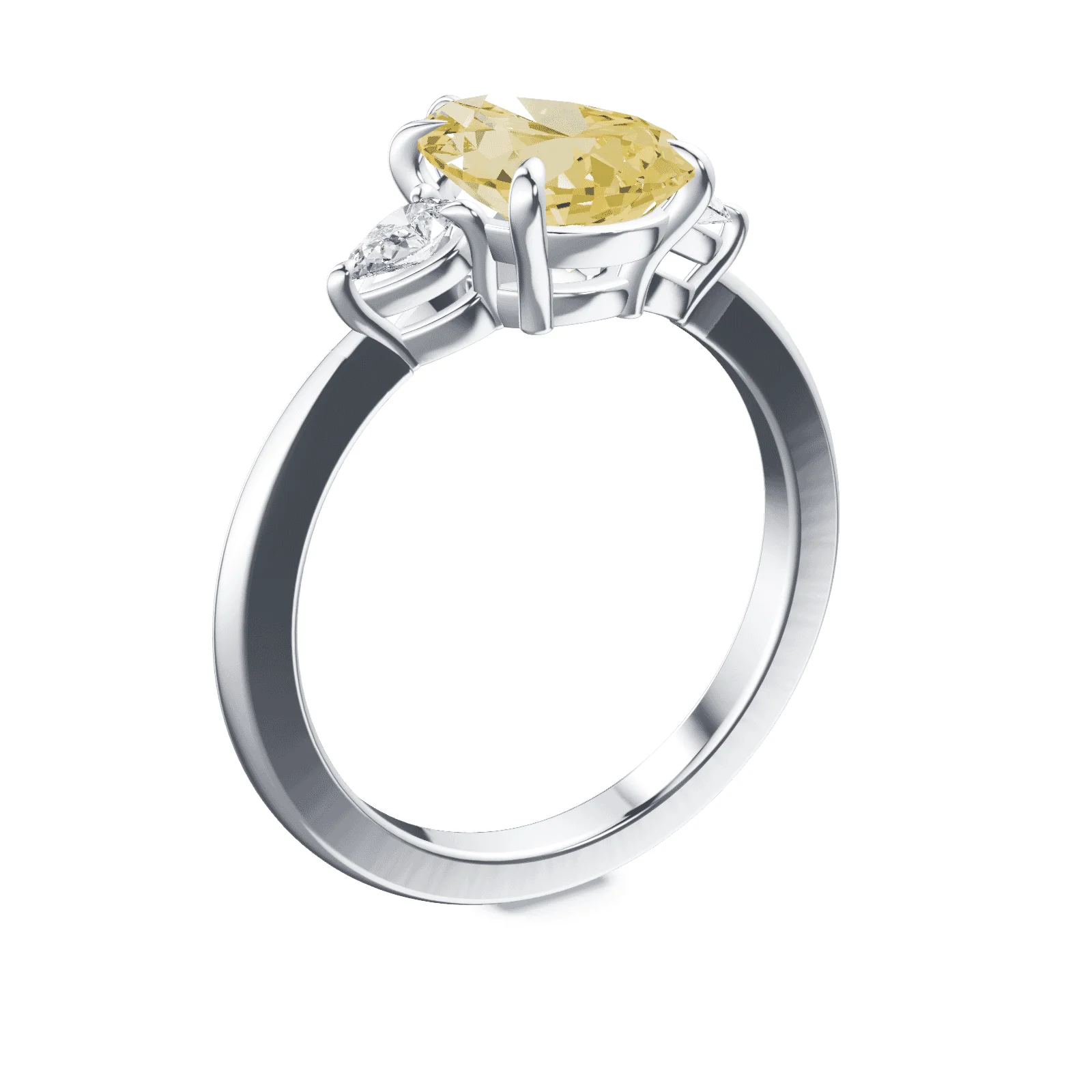 Pear Cut Three Stone Yellow Diamond Ring - Image 2