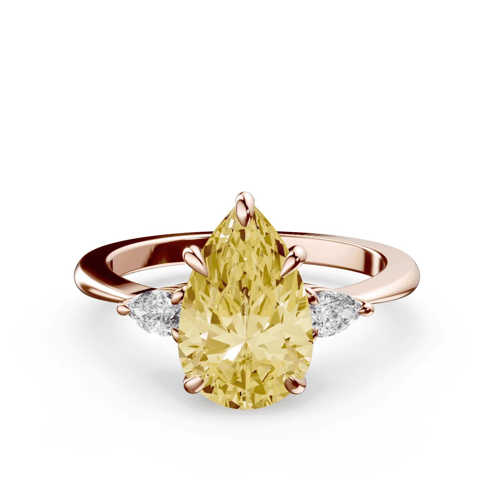 Pear Cut Three Stone Yellow Diamond Ring