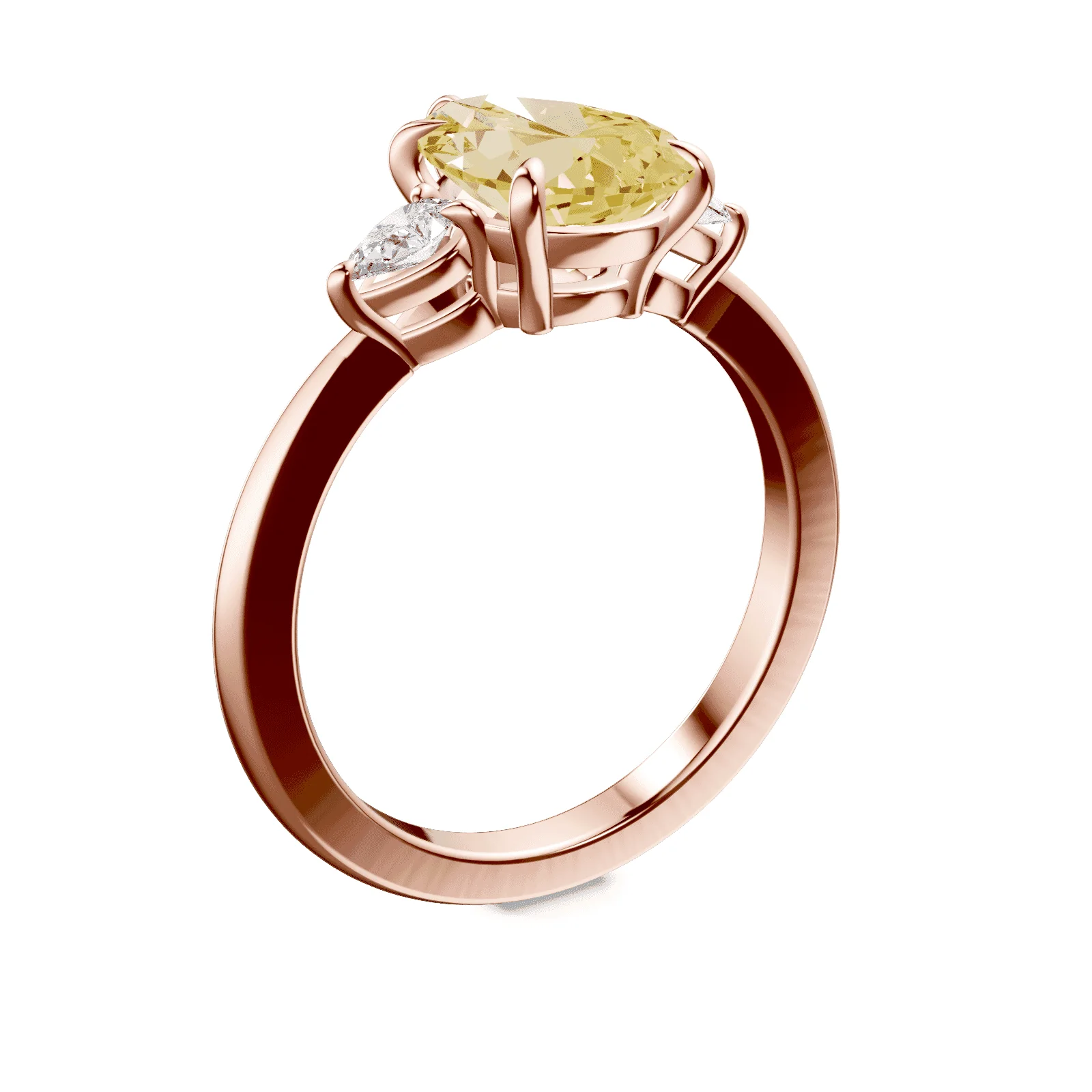 Pear Cut Three Stone Yellow Diamond Ring - Image 2