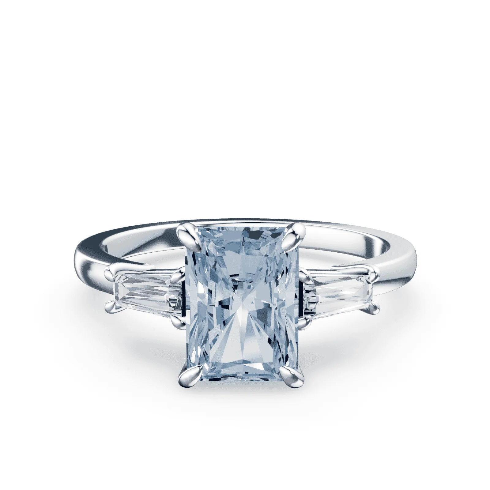 Radiant Cut Three Stone Blue Diamond Ring