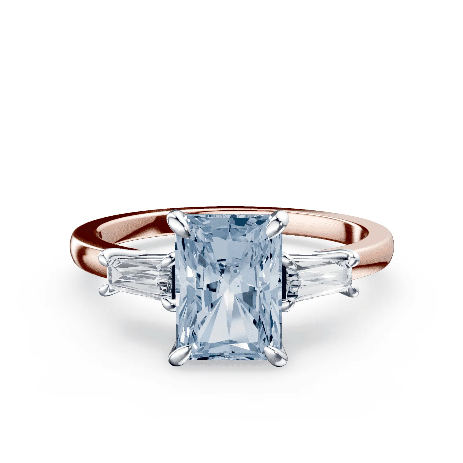 Radiant Cut Three Stone Blue Diamond Ring