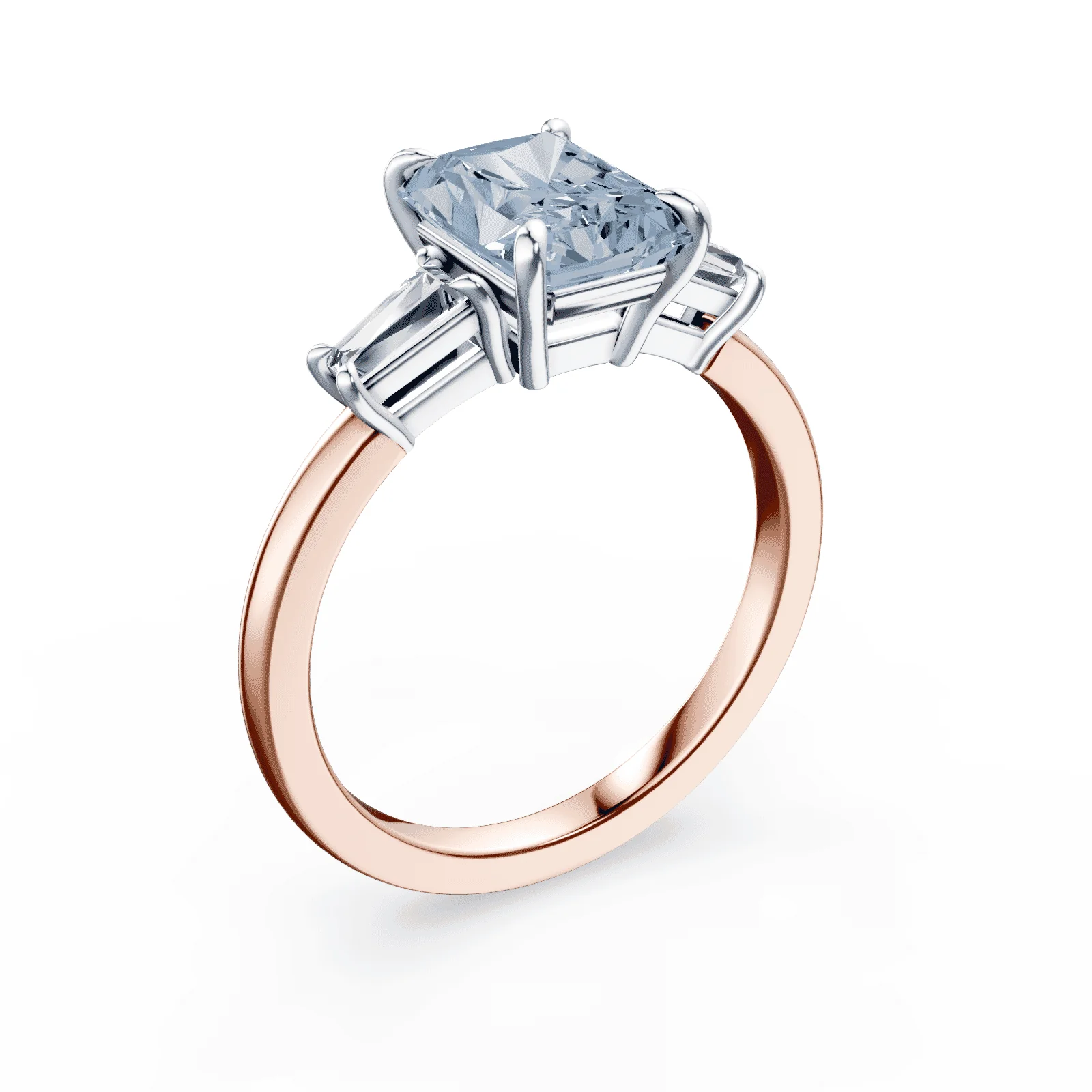 Radiant Cut Three Stone Blue Diamond Ring - Image 2