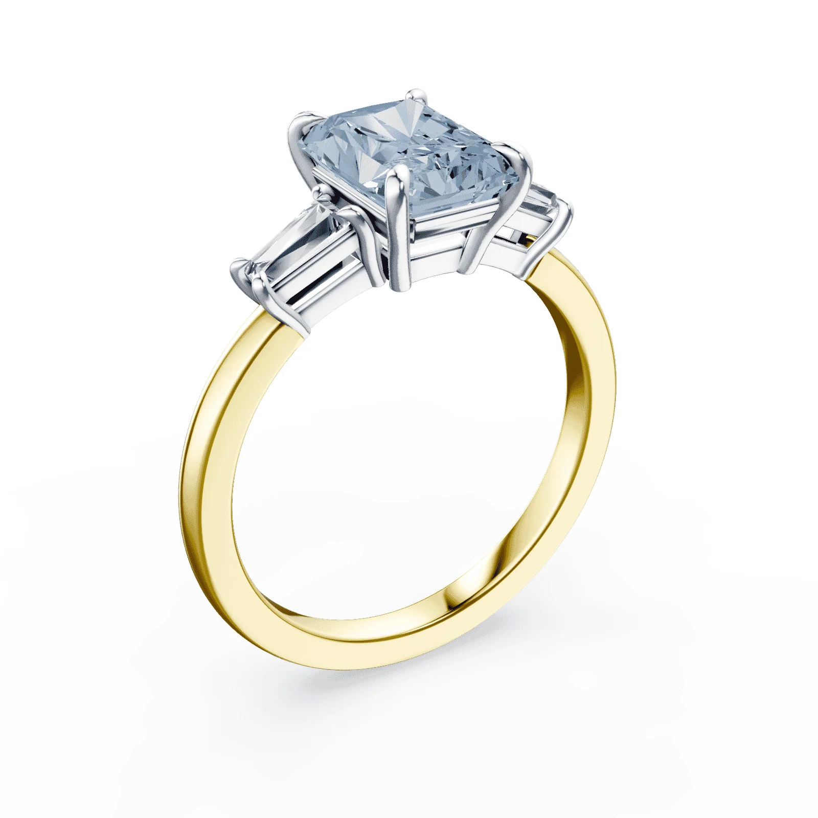 Radiant Cut Three Stone Blue Diamond Ring - Image 2