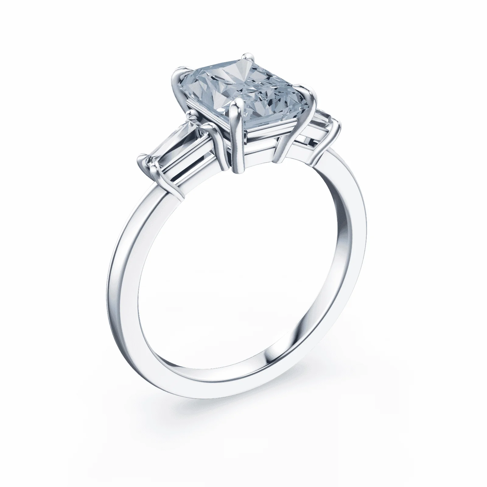Radiant Cut Three Stone Blue Diamond Ring - Image 2
