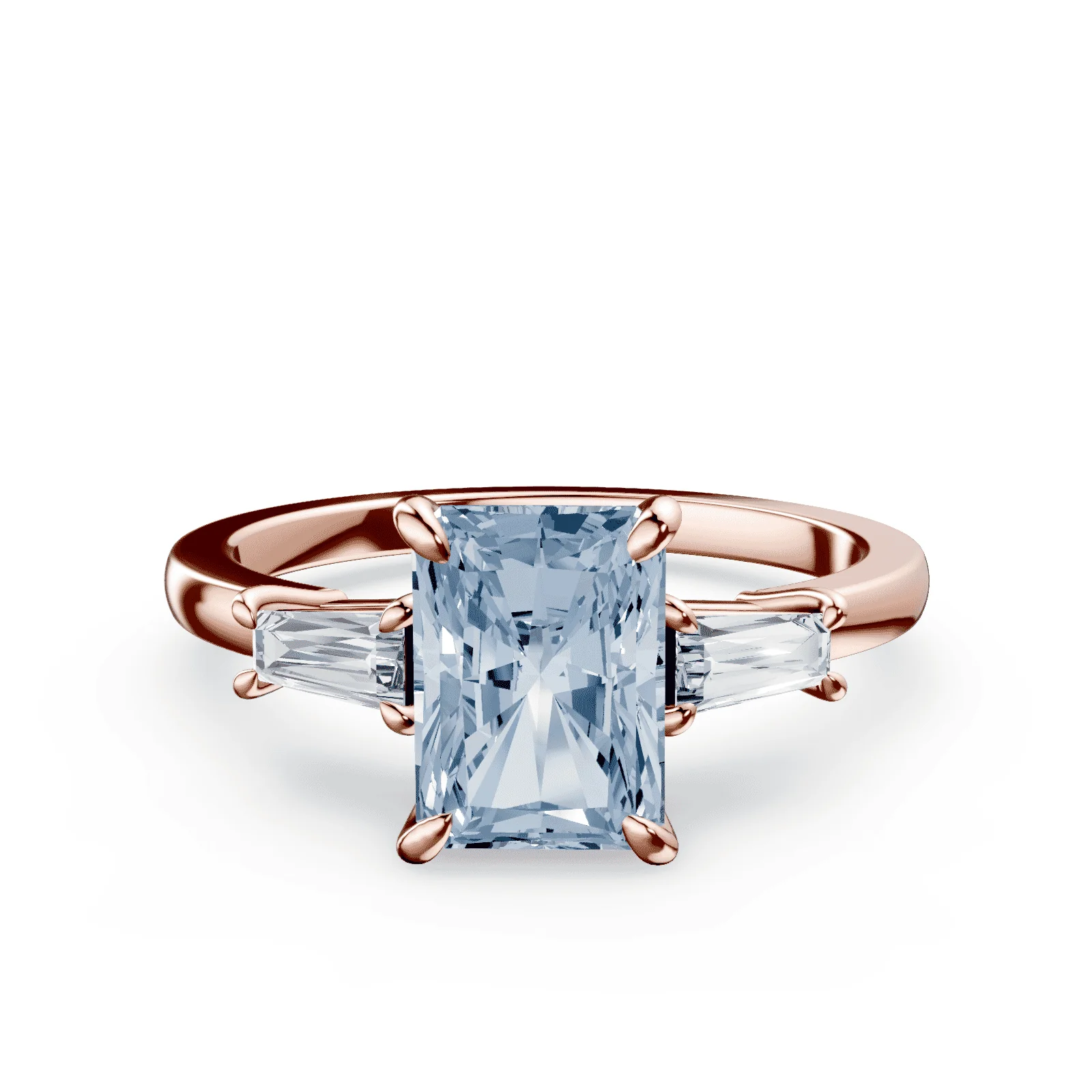 Radiant Cut Three Stone Blue Diamond Ring