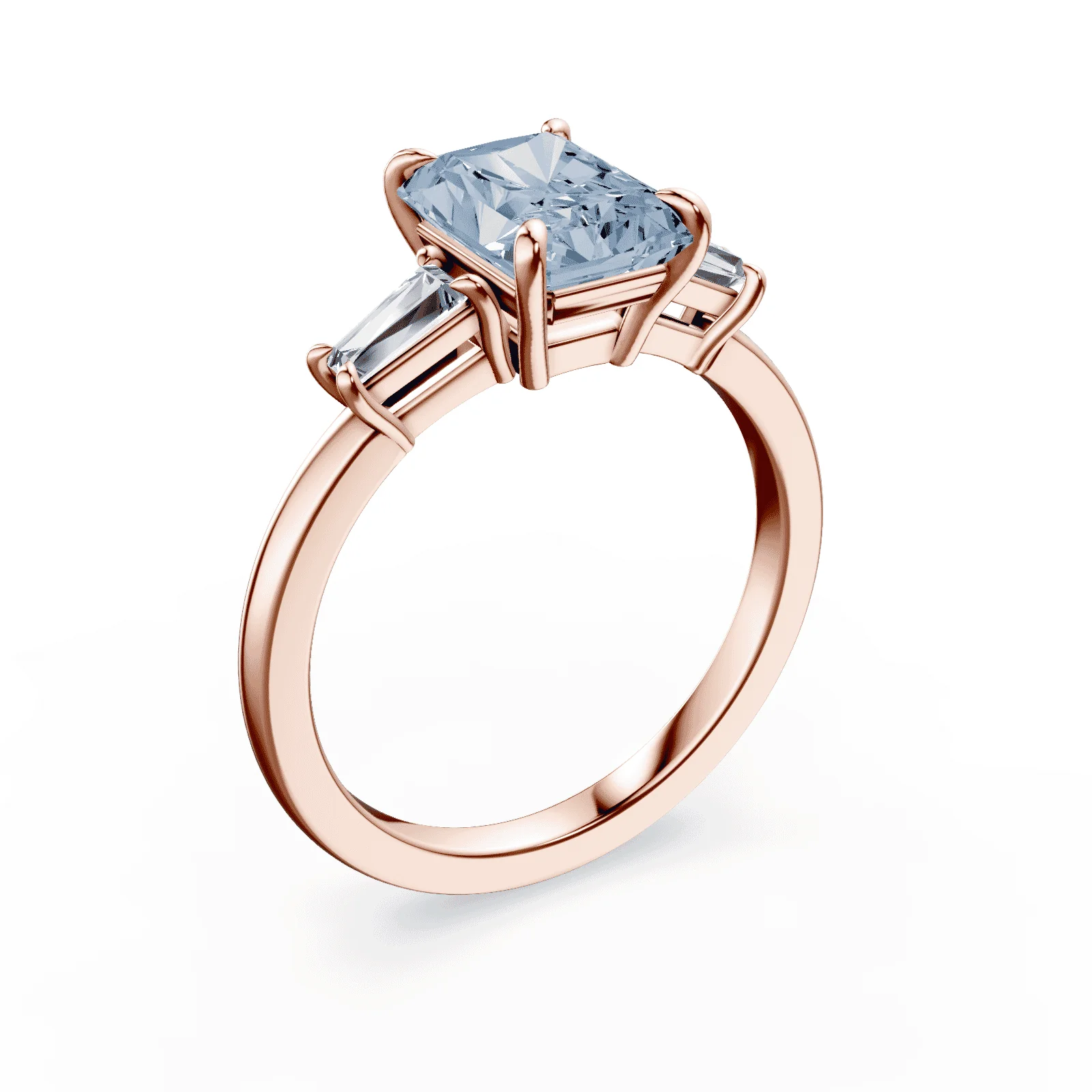 Radiant Cut Three Stone Blue Diamond Ring - Image 2