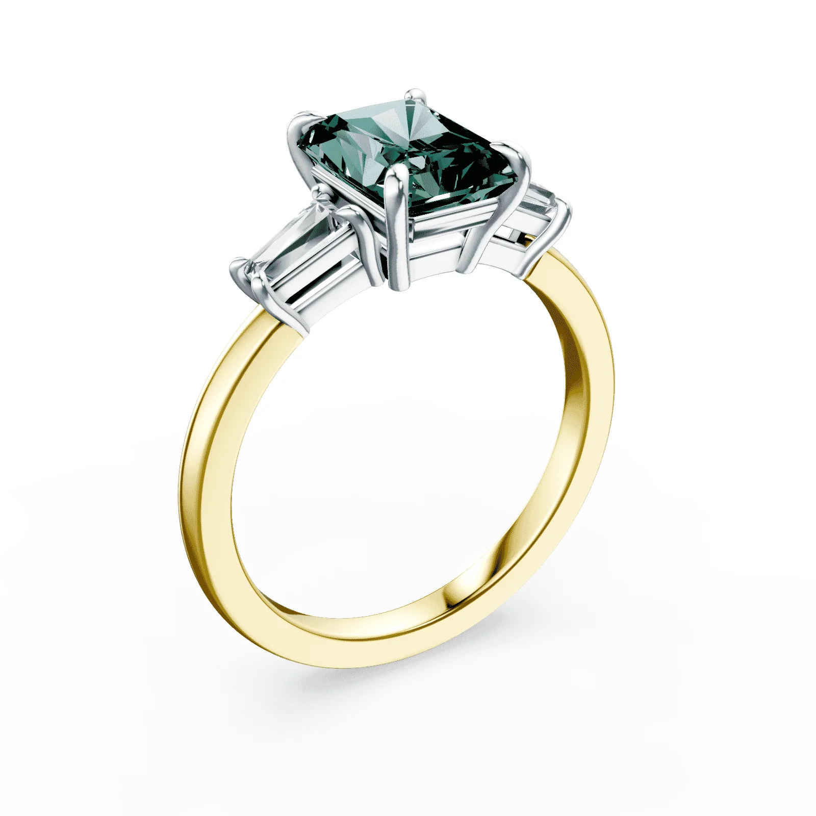 Radiant Cut Three Stone Green Diamond Ring - Image 2