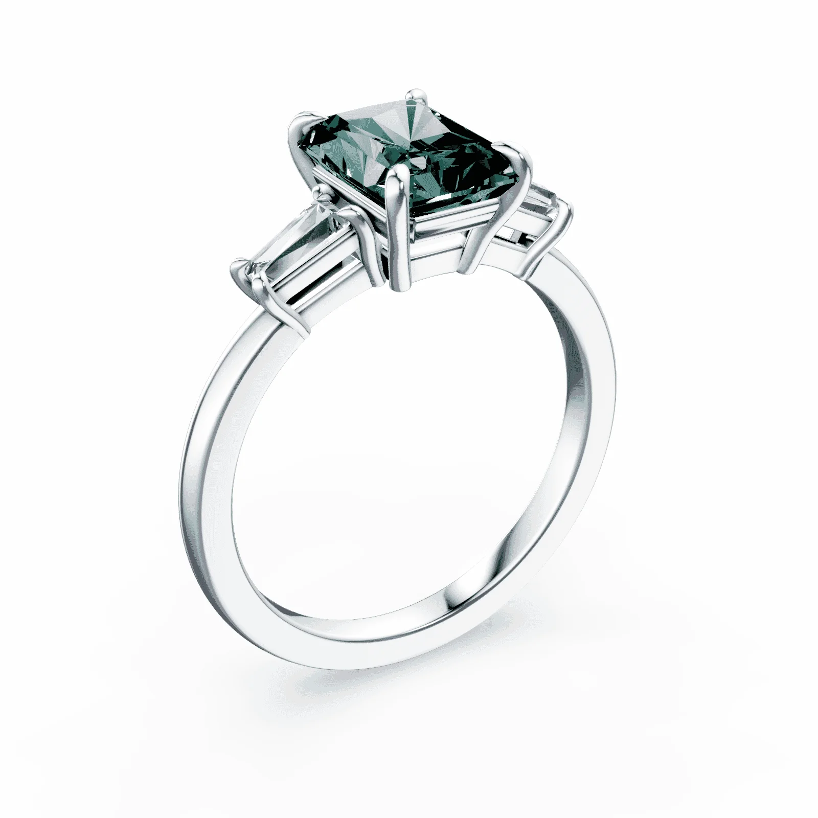 Radiant Cut Three Stone Green Diamond Ring - Image 2