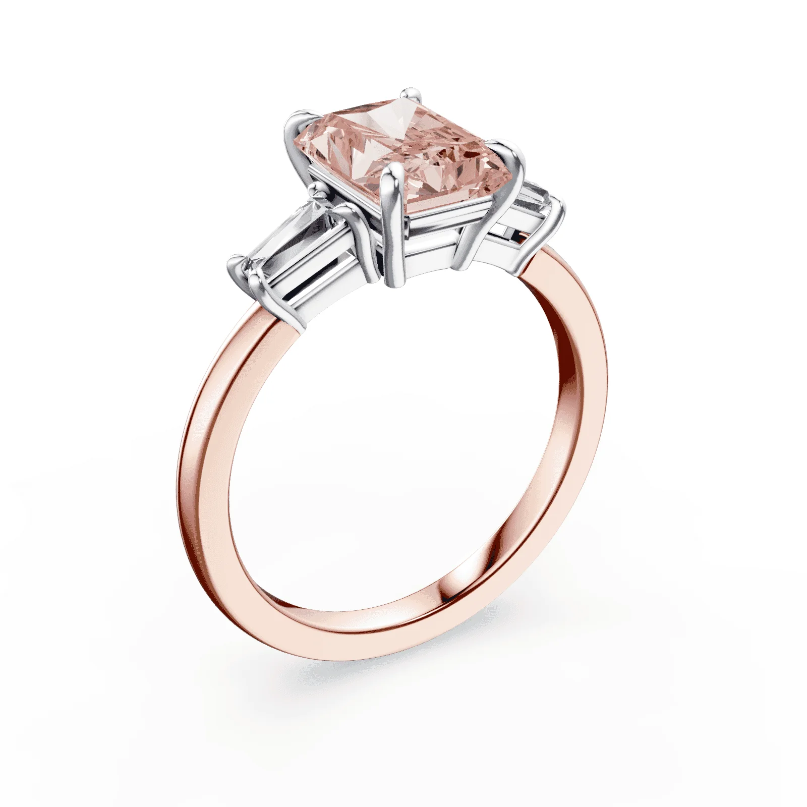 Radiant Cut Three Stone Pink Diamond Ring - Image 2