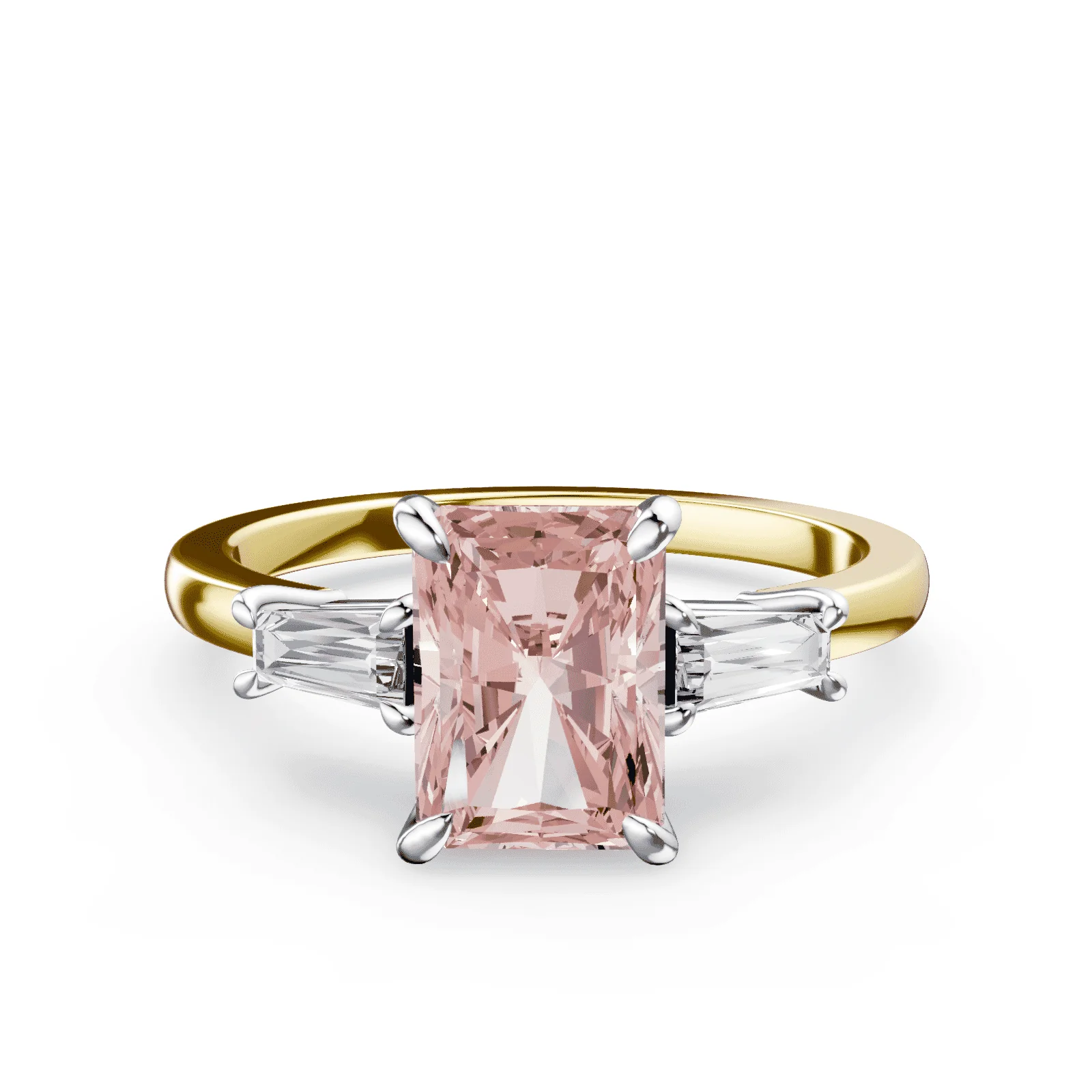 Radiant Cut Three Stone Pink Diamond Ring