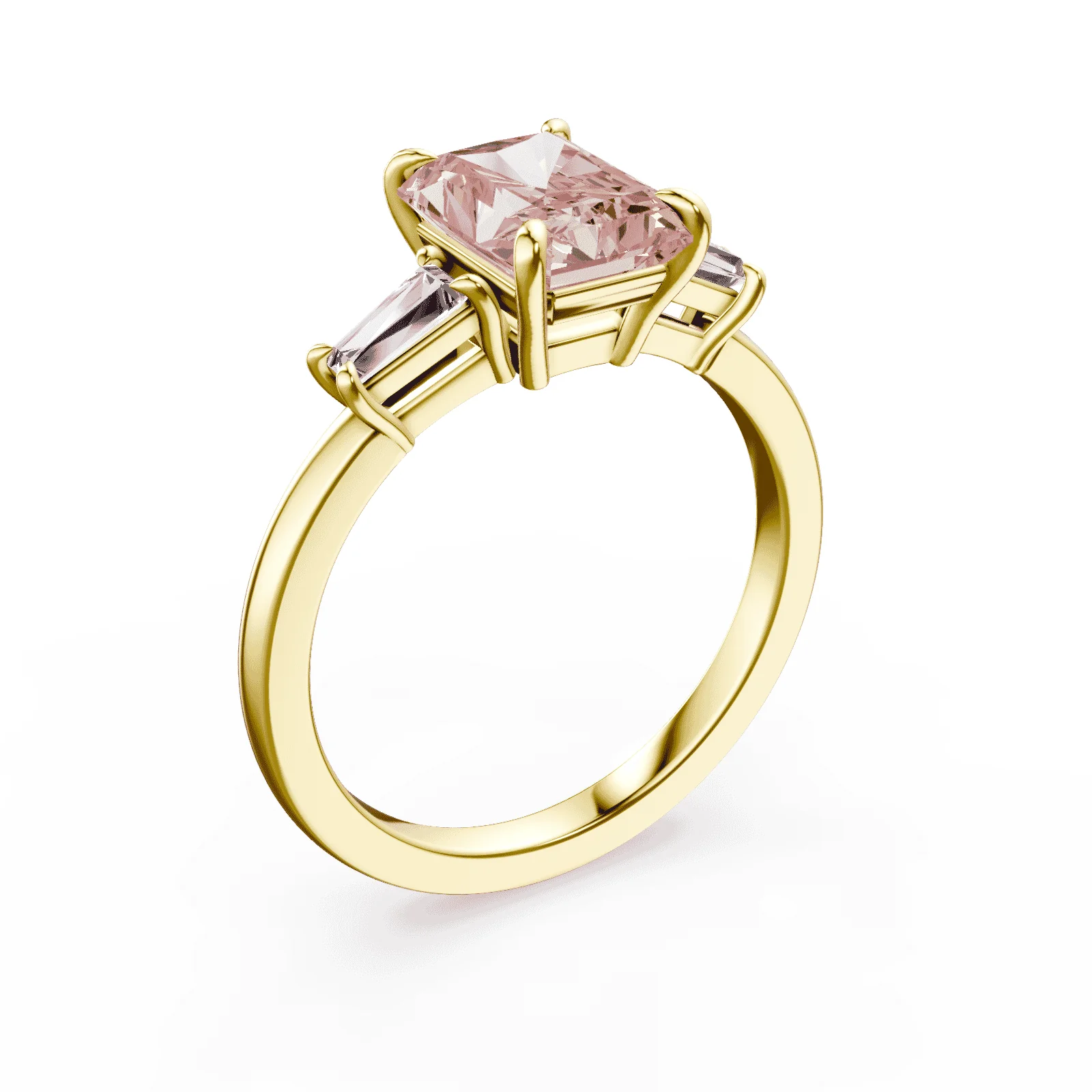 Radiant Cut Three Stone Pink Diamond Ring - Image 2