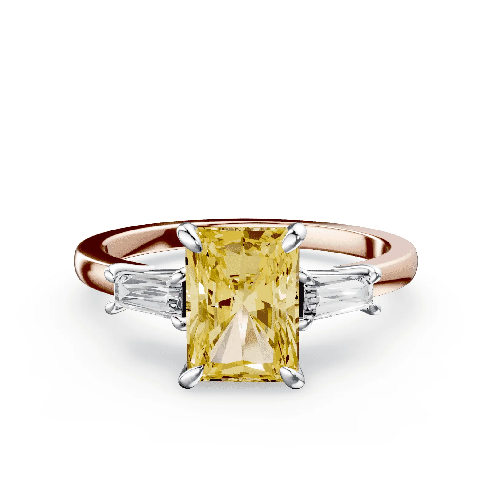 Radiant Cut Three Stone Yellow Diamond Ring